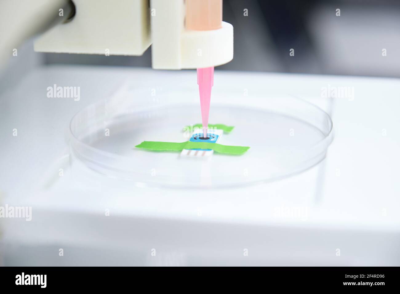 Bioprinter 3D pronto per stampare cellule 3D su un elettrodo. Biomateriali, concetti di ingegneria tissutale. Foto Stock