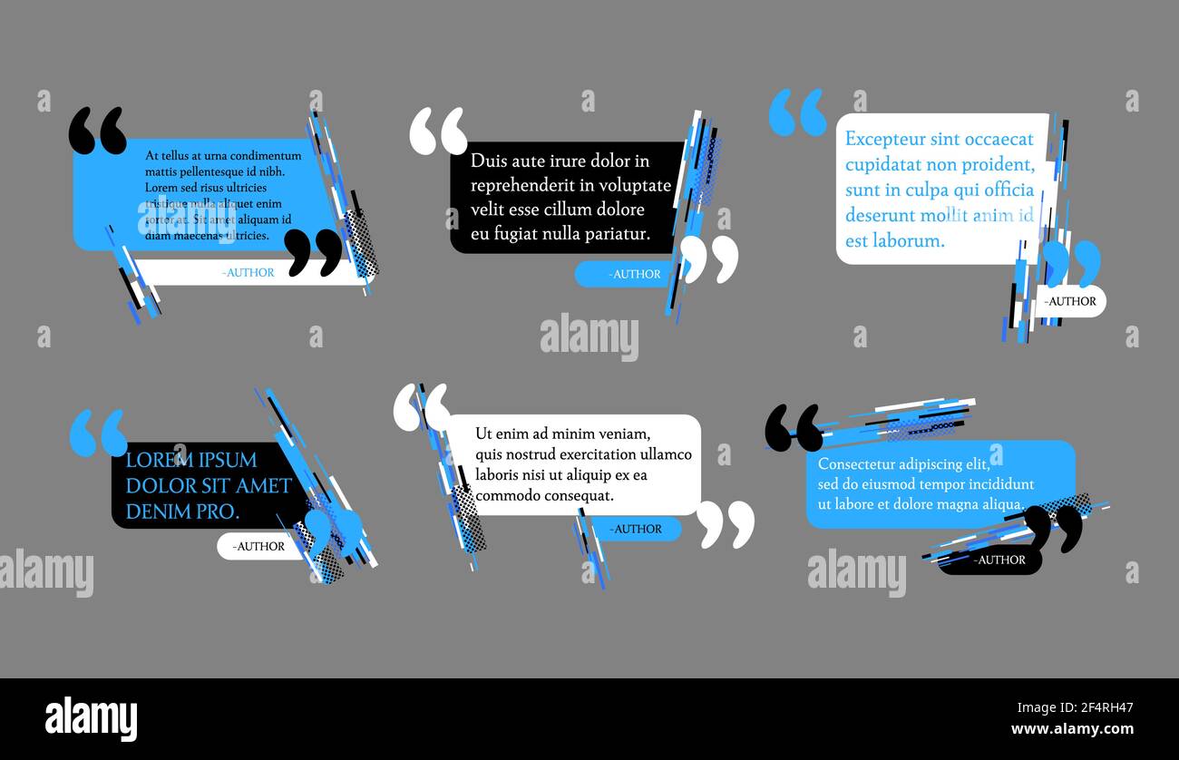 Set di caselle di testo Preventivo astratto. Virgolette. Fumetti preventivi e citazioni modelli di commenti. Textbox design, Info tag, blog o discus Illustrazione Vettoriale