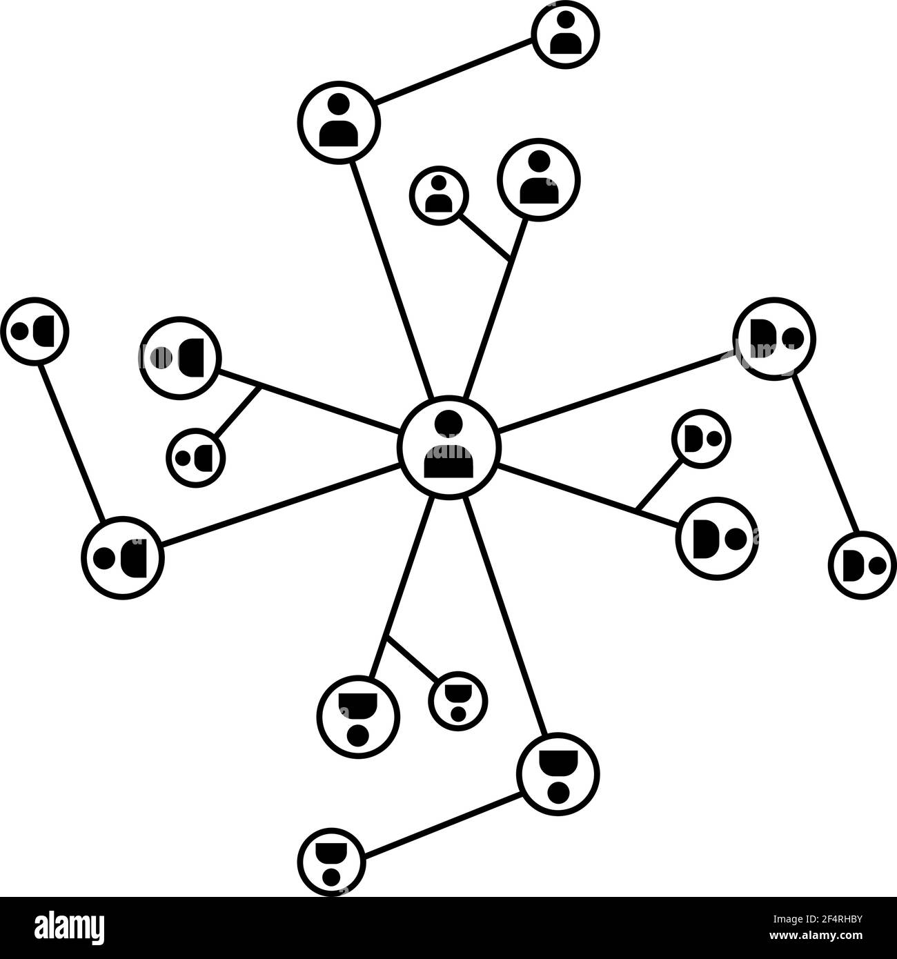 Illustrazione di un'icona a linea piatta isolata di collegamento di rete, hub, social network Illustrazione Vettoriale