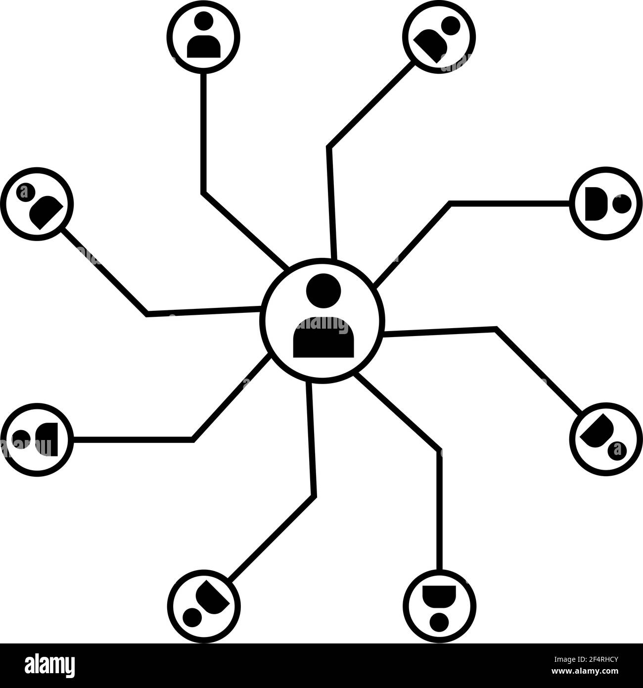 Illustrazione di un'icona a linea piatta isolata di collegamento di rete, hub, social network Illustrazione Vettoriale