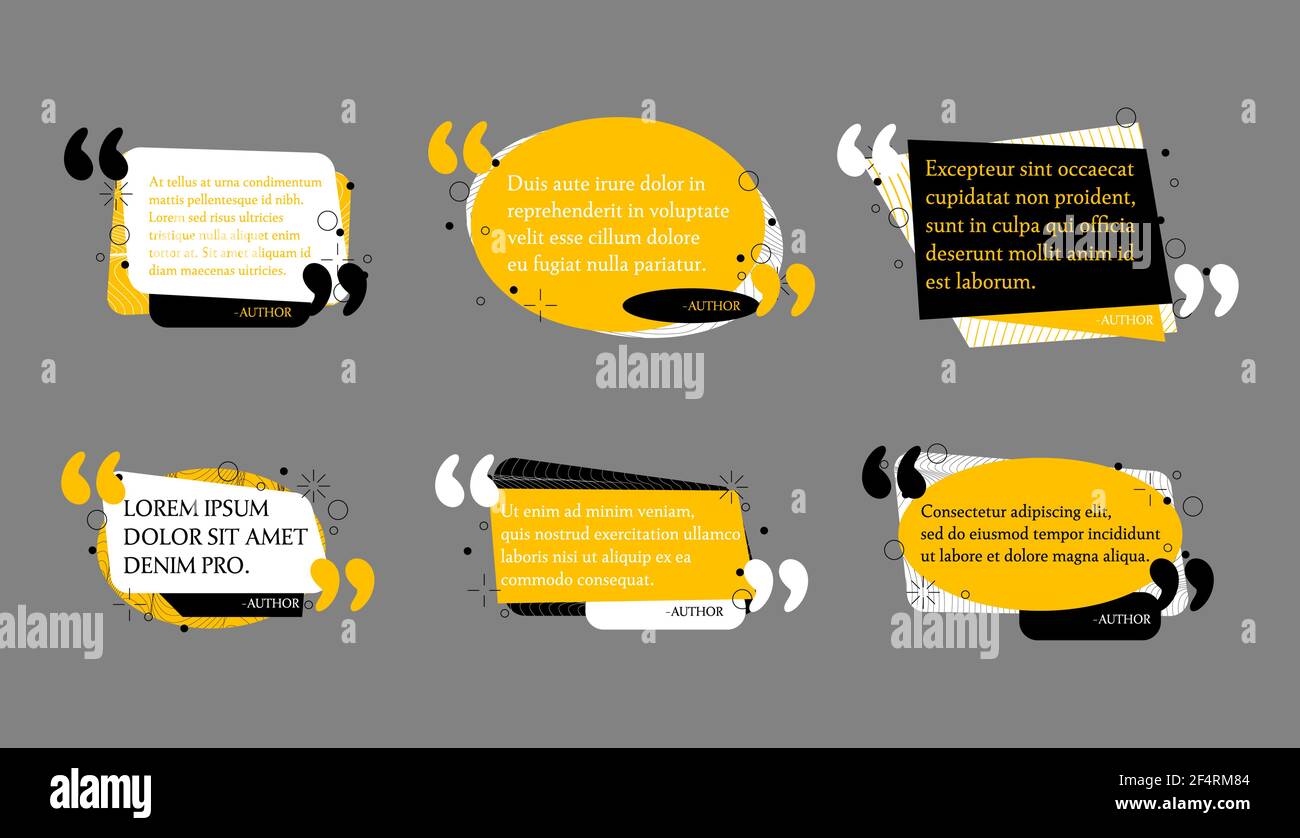 Set di caselle di testo Preventivo astratto. Virgolette. Fumetti preventivi e citazioni modelli di commenti. Textbox design, Info tag, blog o discus Illustrazione Vettoriale