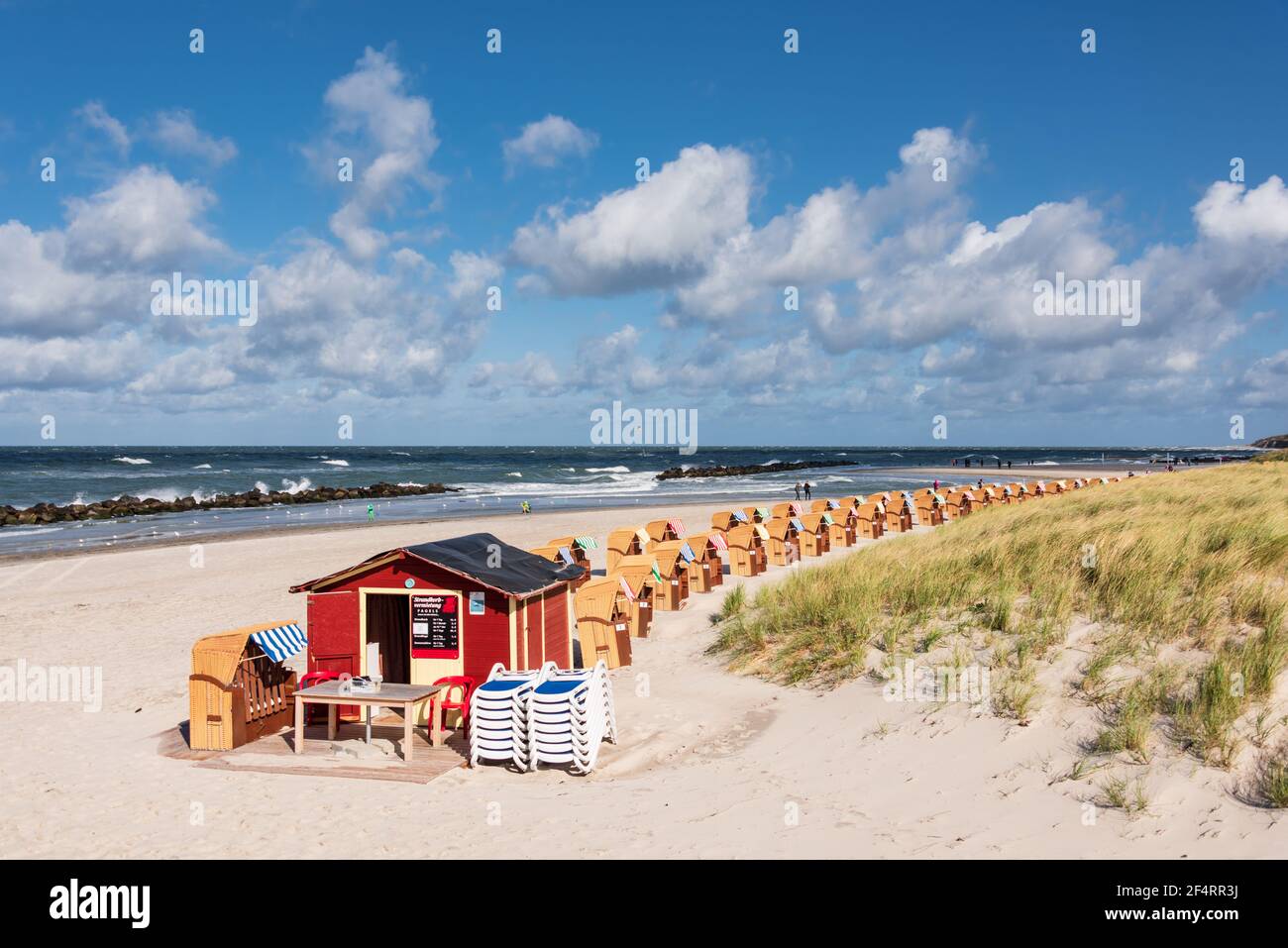 Strandkörbe auf dem Darß nel Meclenburg-Vorpommern in der Vorsaison Foto Stock