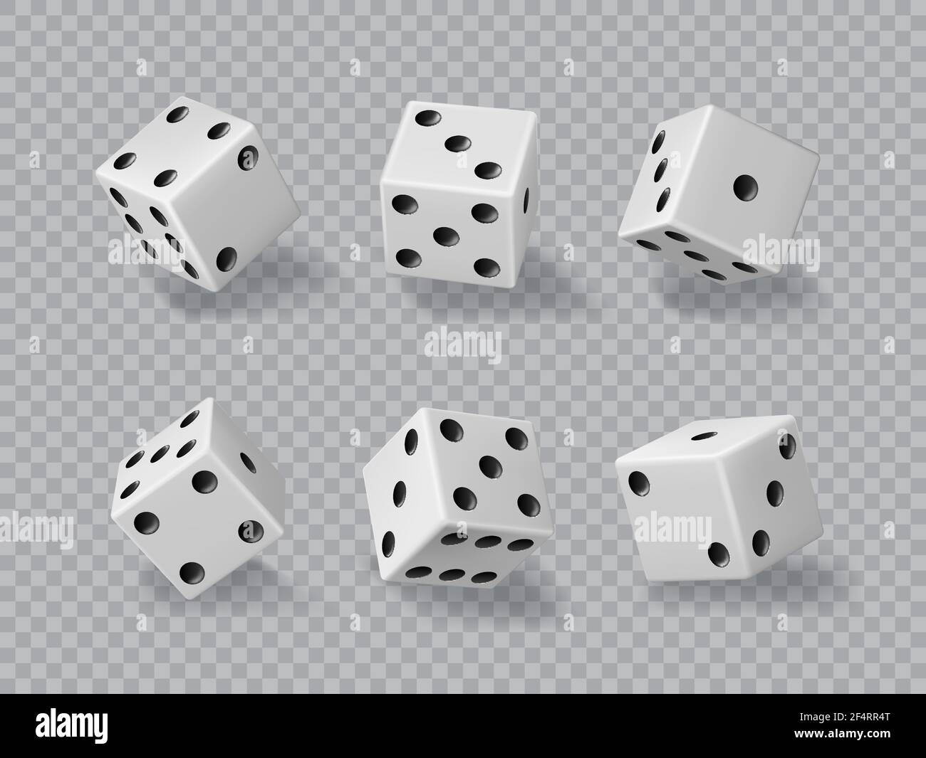 Dadi, cubi di gioco del casinò, 3D die bianco e nero isolato vettore realistico. Dadi o craps per il gioco d'azzardo di poker e la fortuna e il gioco di backgammon, dadi Illustrazione Vettoriale