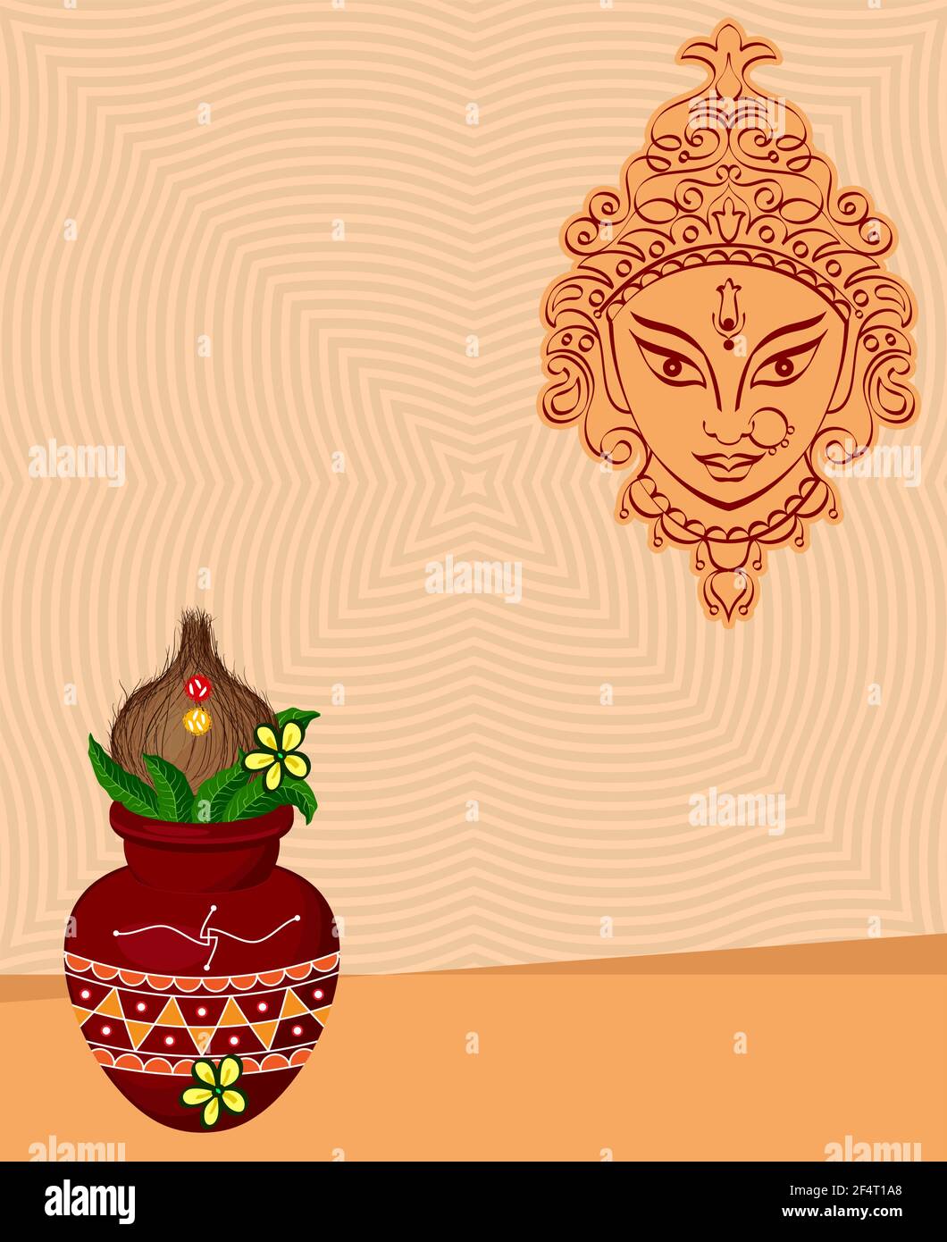 Durga Goddess of Power, Mangal Kalash Design Vector Art Illustration Illustrazione Vettoriale