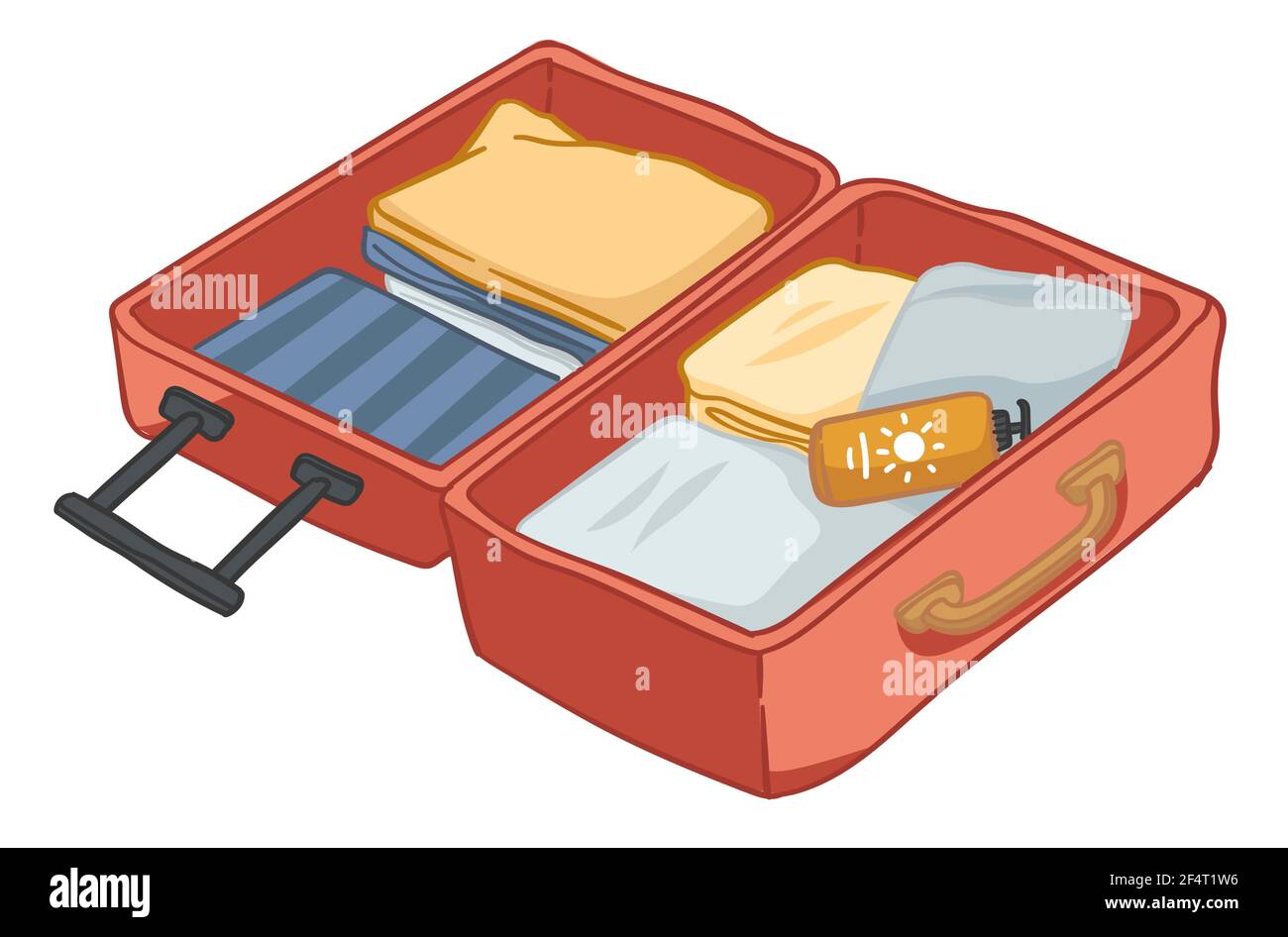 Borsa con vestiti confezionati e lozioni crema solare Illustrazione Vettoriale