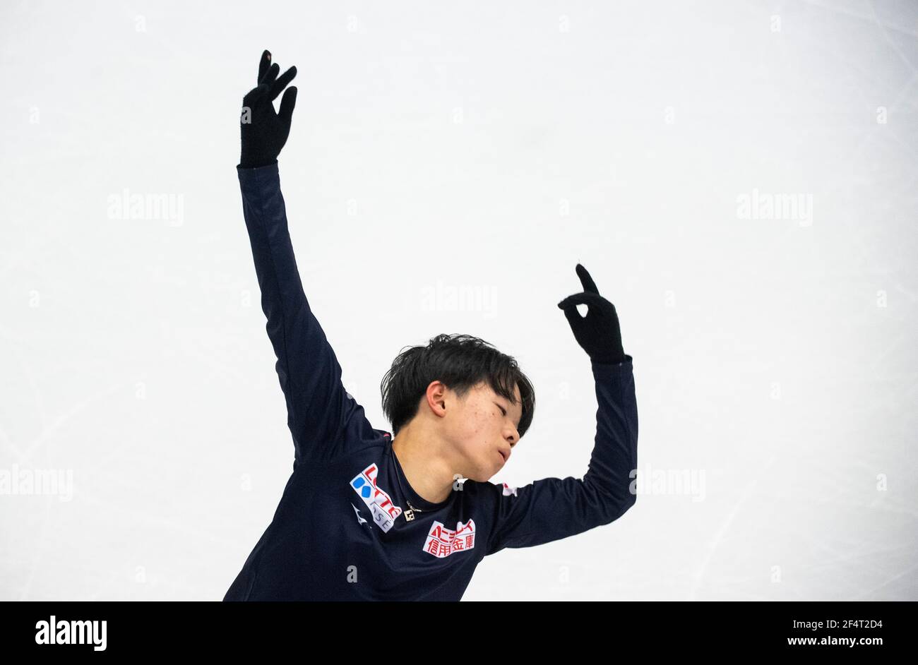 STOCCOLMA 20210323 Yuma Kagiyama, Giappone, con tisdagens träning inför konståknings-VM i Globen. Foto: Pontus Lundahl / TT / kod 10050 Foto Stock