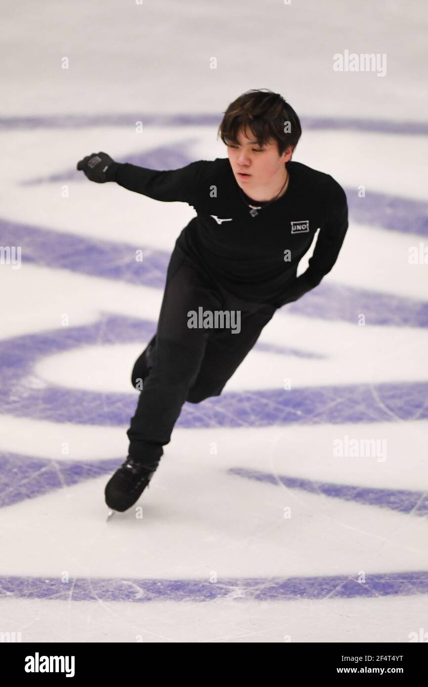 Stoccolma, Svezia. 23 marzo 2021. Shoma uno Japan, durante la pratica maschile al Campionato Mondiale di Pattinaggio ISU 2021 a Ericsson Globe, il 23 marzo 2021 a Stoccolma, Svezia. Credit: Raniero Corbelletti/AFLO/Alamy Live News Foto Stock