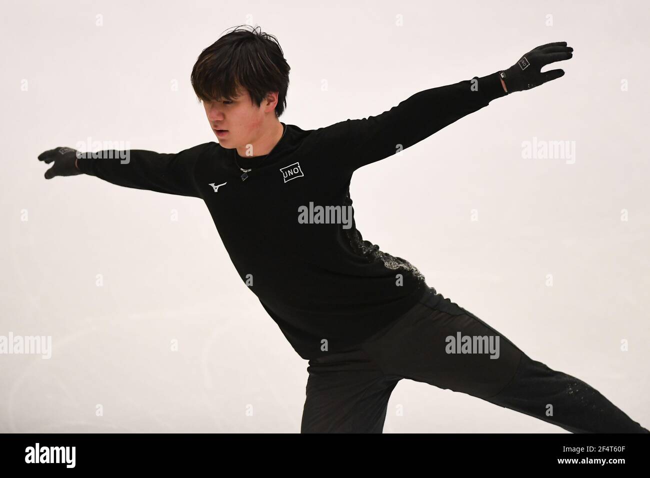 Stoccolma, Svezia. 23 marzo 2021. Shoma uno Japan, durante la pratica maschile al Campionato Mondiale di Pattinaggio ISU 2021 a Ericsson Globe, il 23 marzo 2021 a Stoccolma, Svezia. Credit: Raniero Corbelletti/AFLO/Alamy Live News Foto Stock