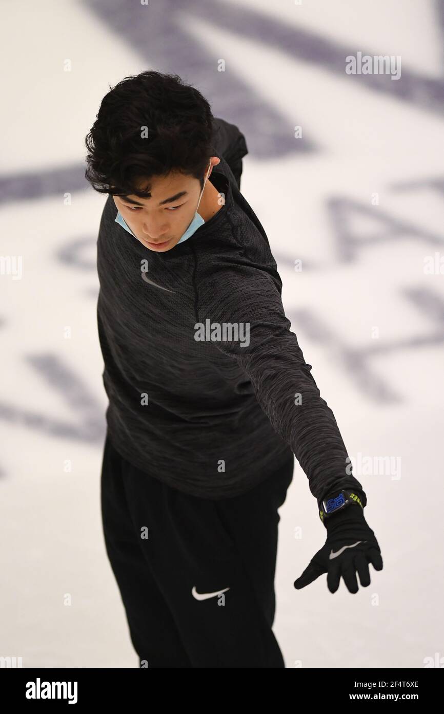 Stoccolma, Svezia. 23 marzo 2021. Nathan CHEN USA, durante la pratica maschile ai Campionati Mondiali di Pattinaggio ISU 2021 a Ericsson Globe, il 23 marzo 2021 a Stoccolma, Svezia. Credit: Raniero Corbelletti/AFLO/Alamy Live News Foto Stock