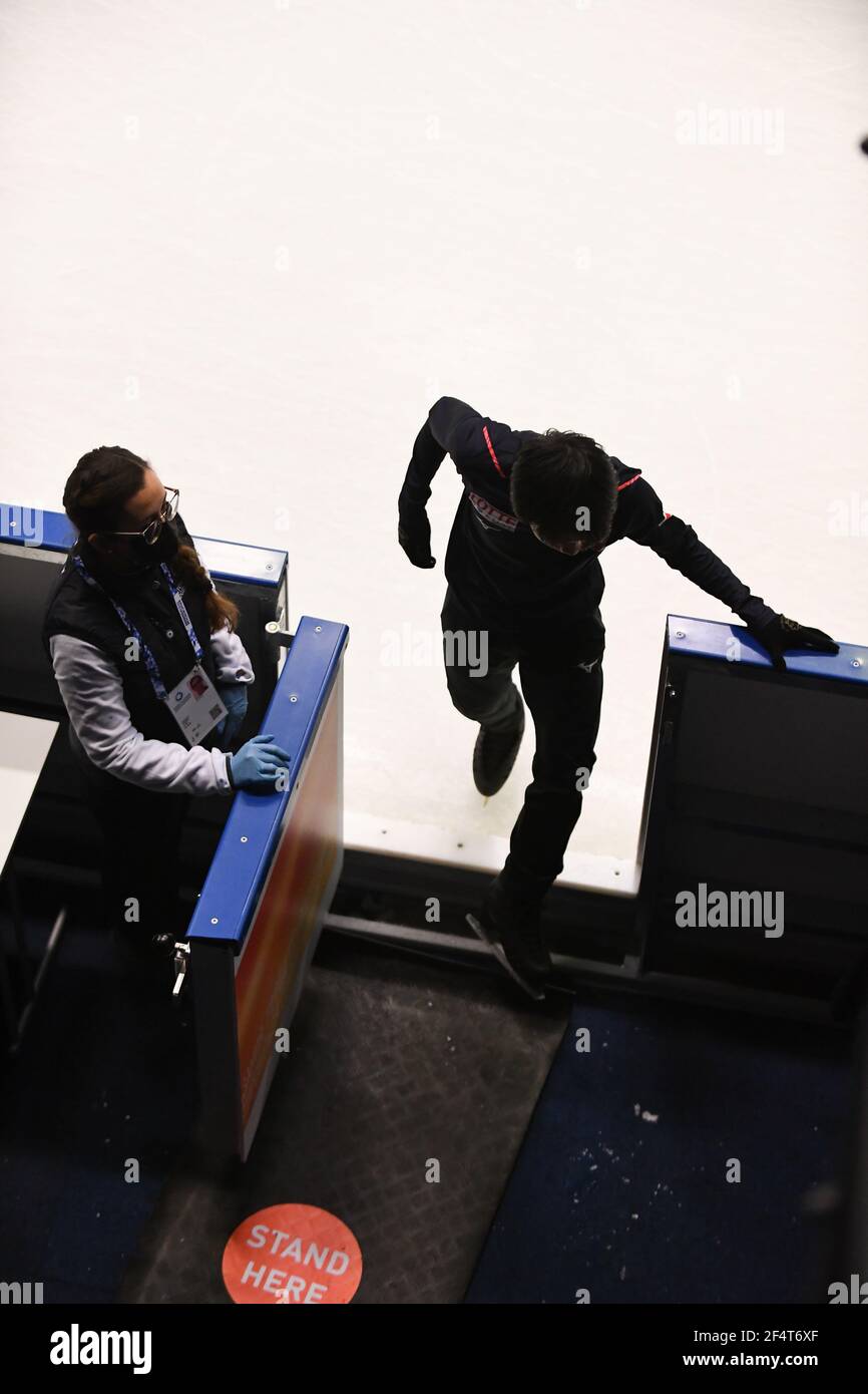 Stoccolma, Svezia. 23 marzo 2021. Yuma KAGIYAMA Giappone, durante la pratica maschile ai Campionati Mondiali di Pattinaggio ISU 2021 a Ericsson Globe, il 23 marzo 2021 a Stoccolma, Svezia. Credit: Raniero Corbelletti/AFLO/Alamy Live News Foto Stock