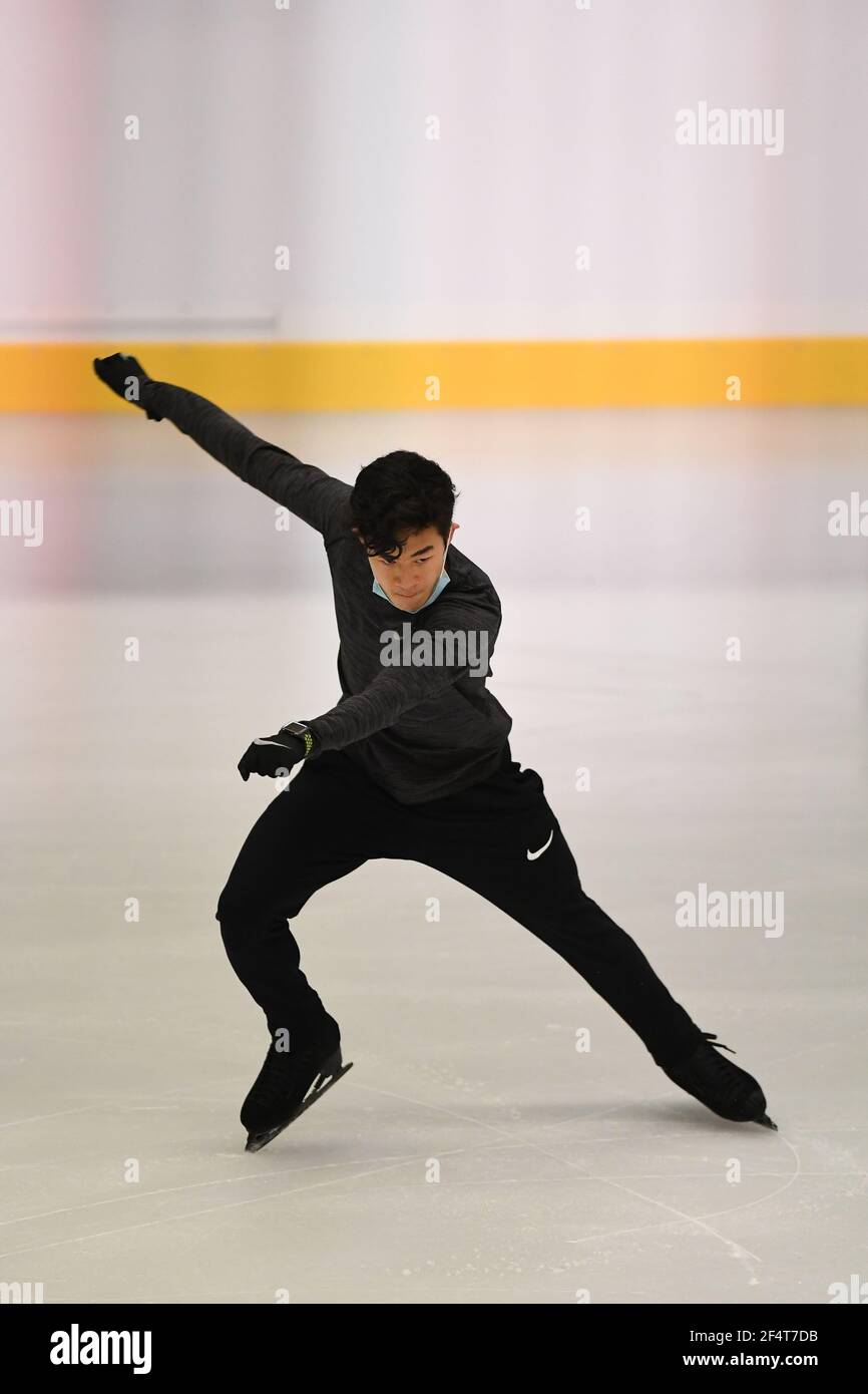 Stoccolma, Svezia. 23 marzo 2021. Nathan CHEN USA, durante la pratica maschile ai Campionati Mondiali di Pattinaggio ISU 2021 a Ericsson Globe, il 23 marzo 2021 a Stoccolma, Svezia. Credit: Raniero Corbelletti/AFLO/Alamy Live News Foto Stock
