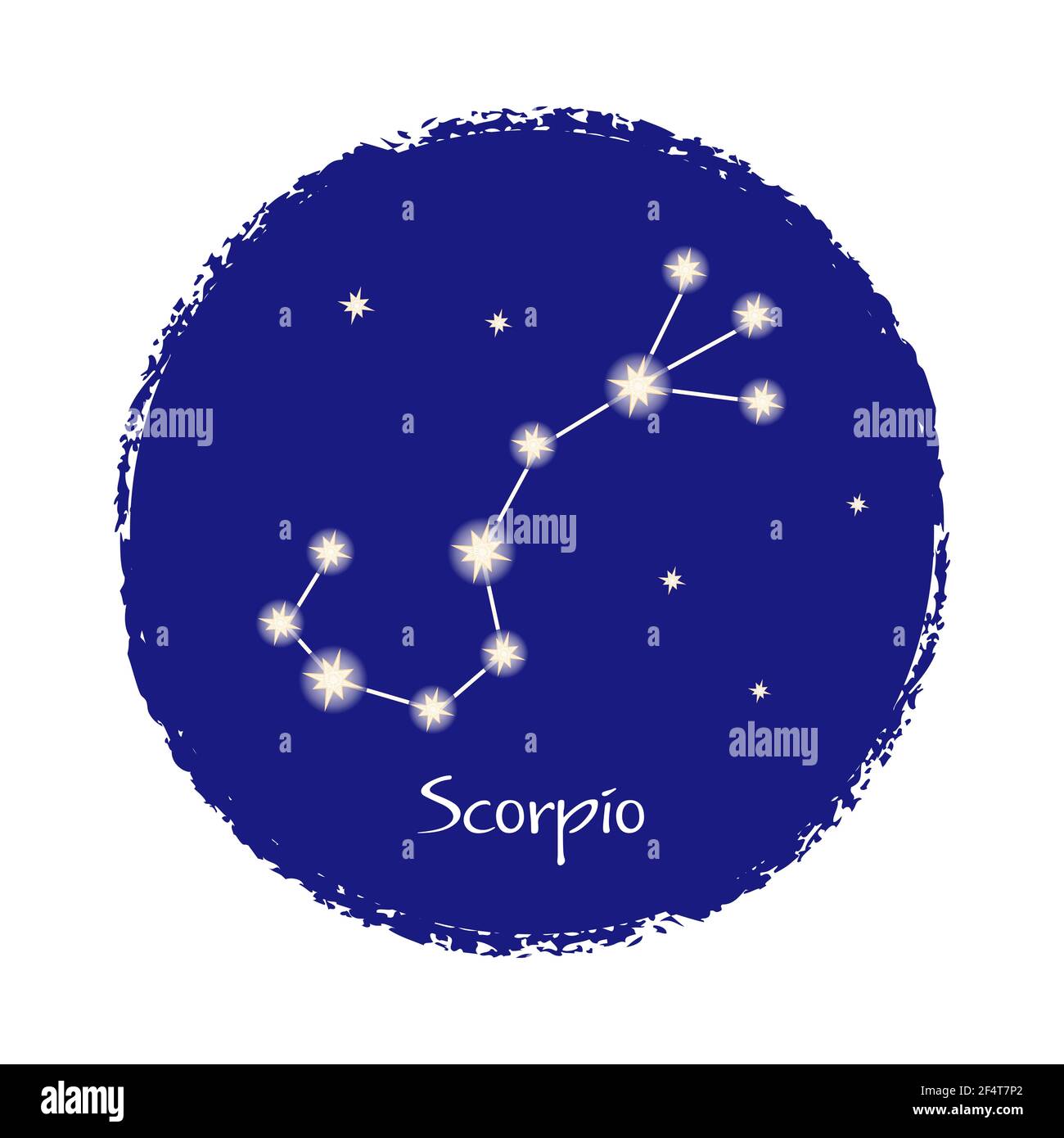 Scorpio zodiaco costellazione segno su sfondo scuro. Stelle splendenti nel cielo notturno. Illustrazione vettoriale. Illustrazione Vettoriale