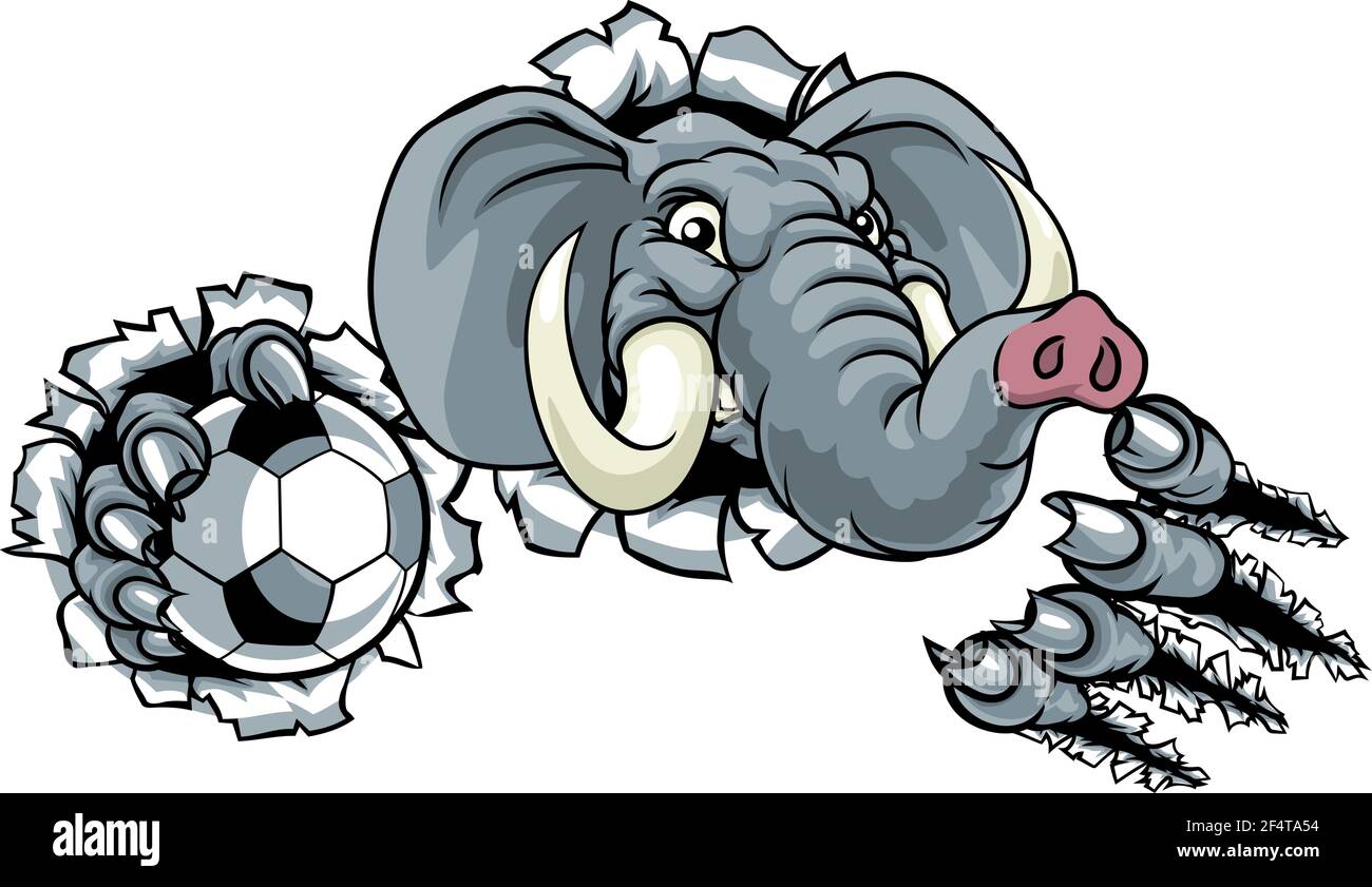 Elefante Calcio palla Sport animale mascotte Illustrazione Vettoriale