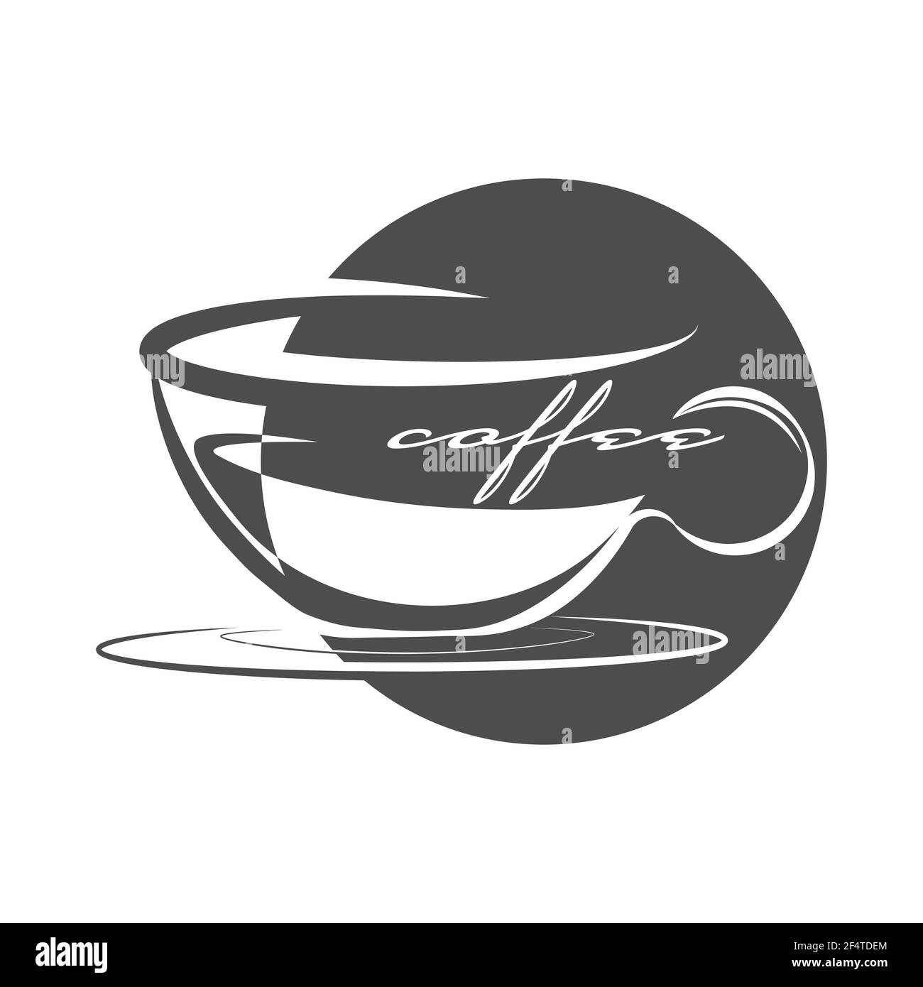 tazza di caffè. Modello vettoriale per logo, emblema o adesivo, isolato su sfondo bianco. Stile piatto. Illustrazione Vettoriale