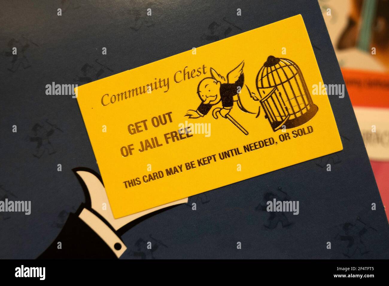 Uscire da Jail libera Comunità Chest Card , Monopoly Board Game, Stati Uniti Foto Stock Uscire da Jail libera Comunità Chest Card , Monopoly Board Game, Stati Uniti Foto Stock