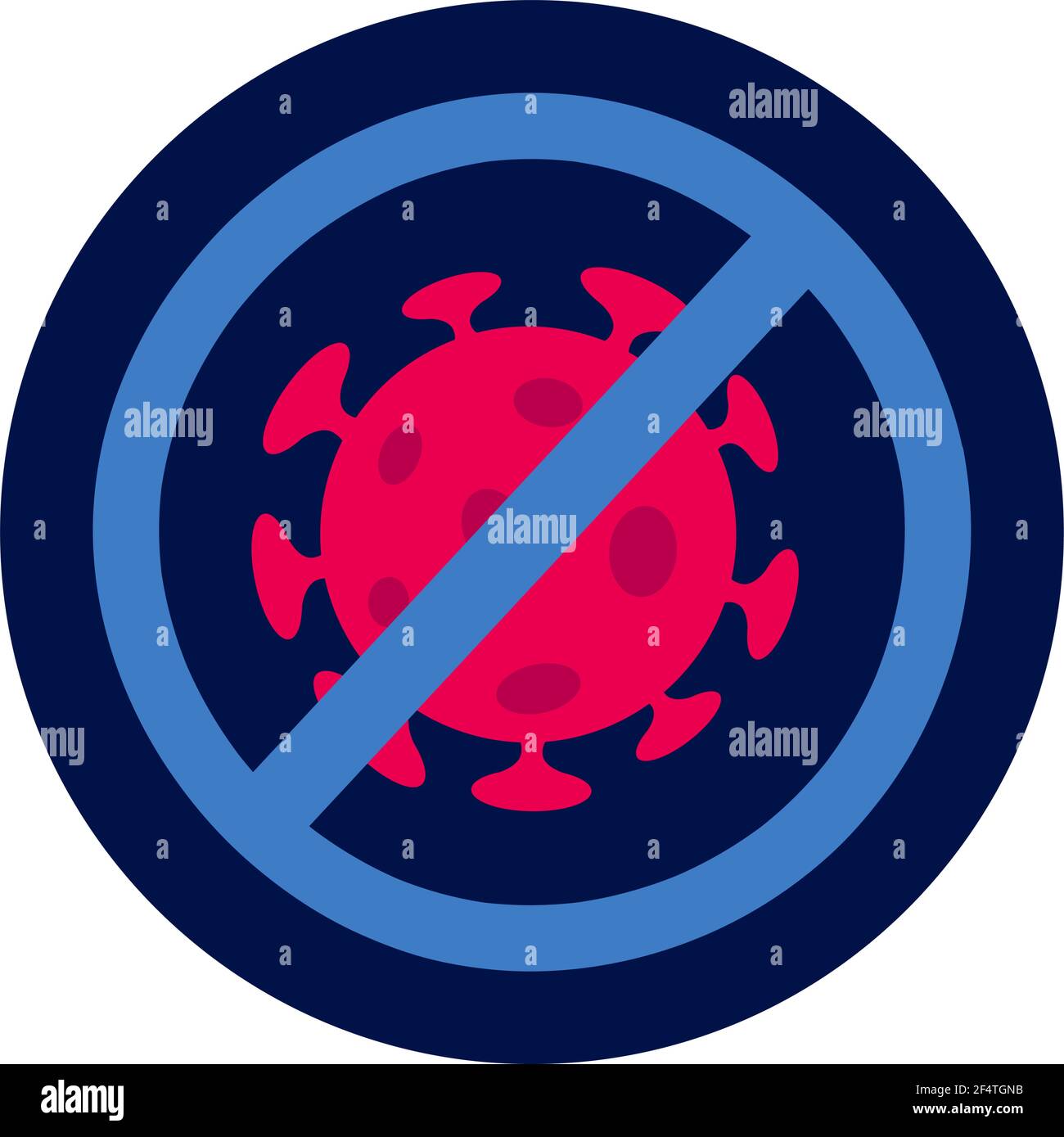 Batterio del coronavirus 2019 in un cerchio barrato. COVID 19 allarme rischio pandemico SARS. Fermare il coronavirus, pandemia Illustrazione Vettoriale