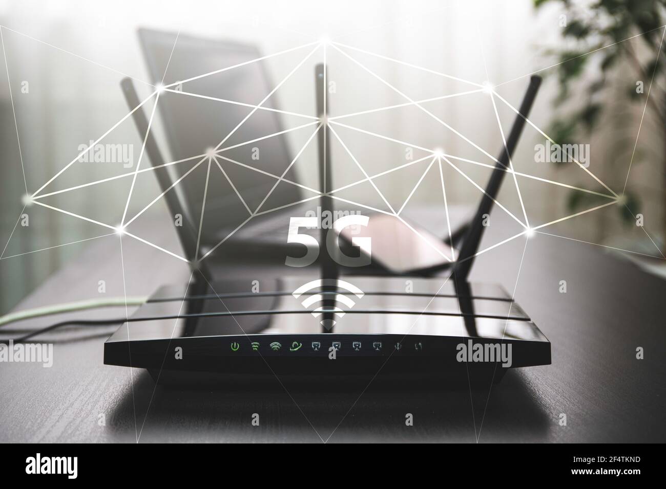 Modem Internet collegato al mondo. Connessione WIFI 5G Foto Stock