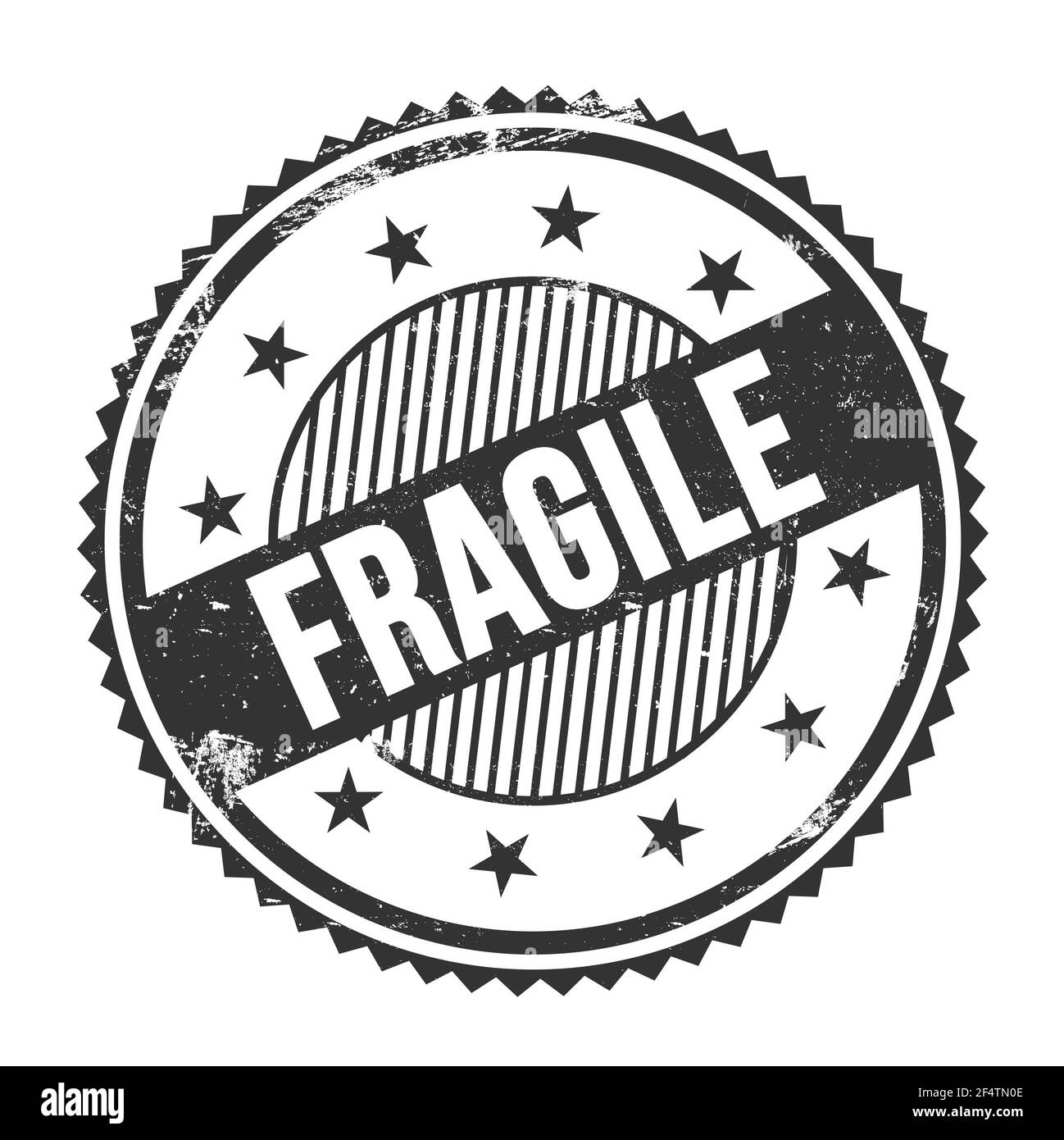Testo FRAGILE scritto su nero grugnoso zig zag bordi tondino. Foto Stock