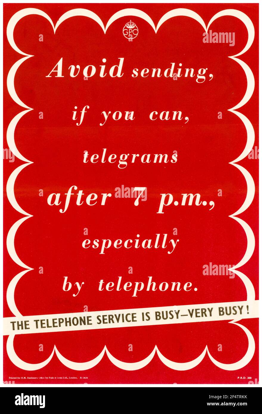 British, WW2 Public Information Poster: Il servizio telefonico è occupato, molto occupato!, 1942-1945 Foto Stock