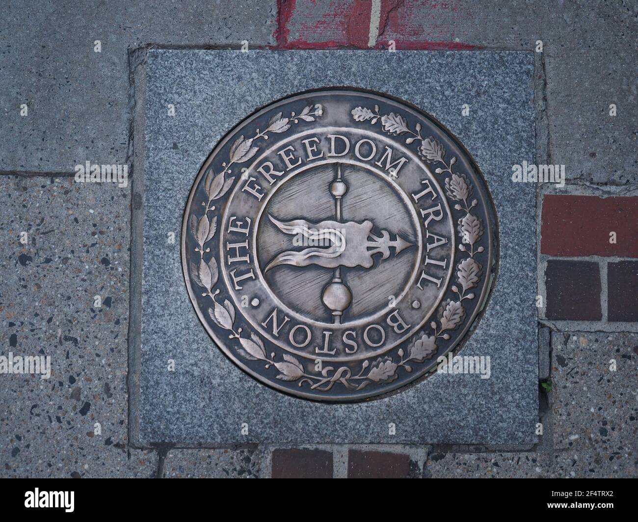 Immagine di un piatto di bronzo sul Boston Freedom Trail. Foto Stock