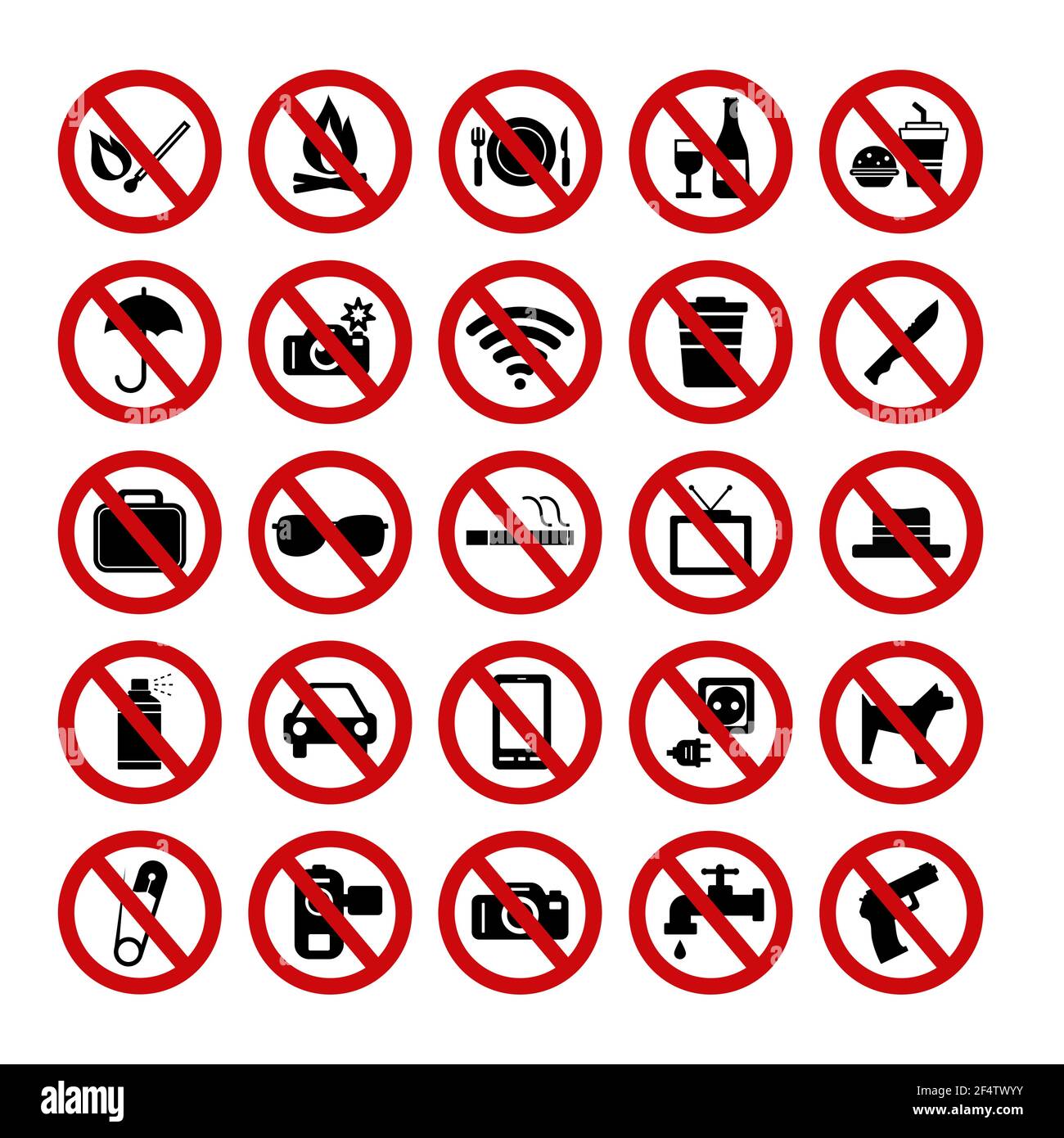 Serie di cartelli vietati con designazioni diverse Illustrazione Vettoriale