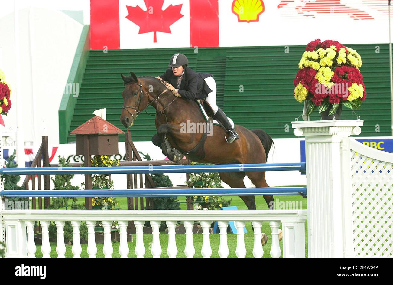 The National, Spruce Meadows Giugno 2002, Marley Goodman (USA) a cavallo MR. Acrobat Foto Stock