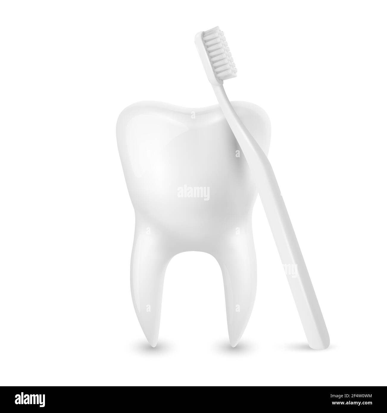 Spazzolino Vector 3d realistico e Tooth Closeup isolati su sfondo bianco. Illustrazione del dentista medico. Modello di progetto, clipart, Mockup. Dentale Illustrazione Vettoriale