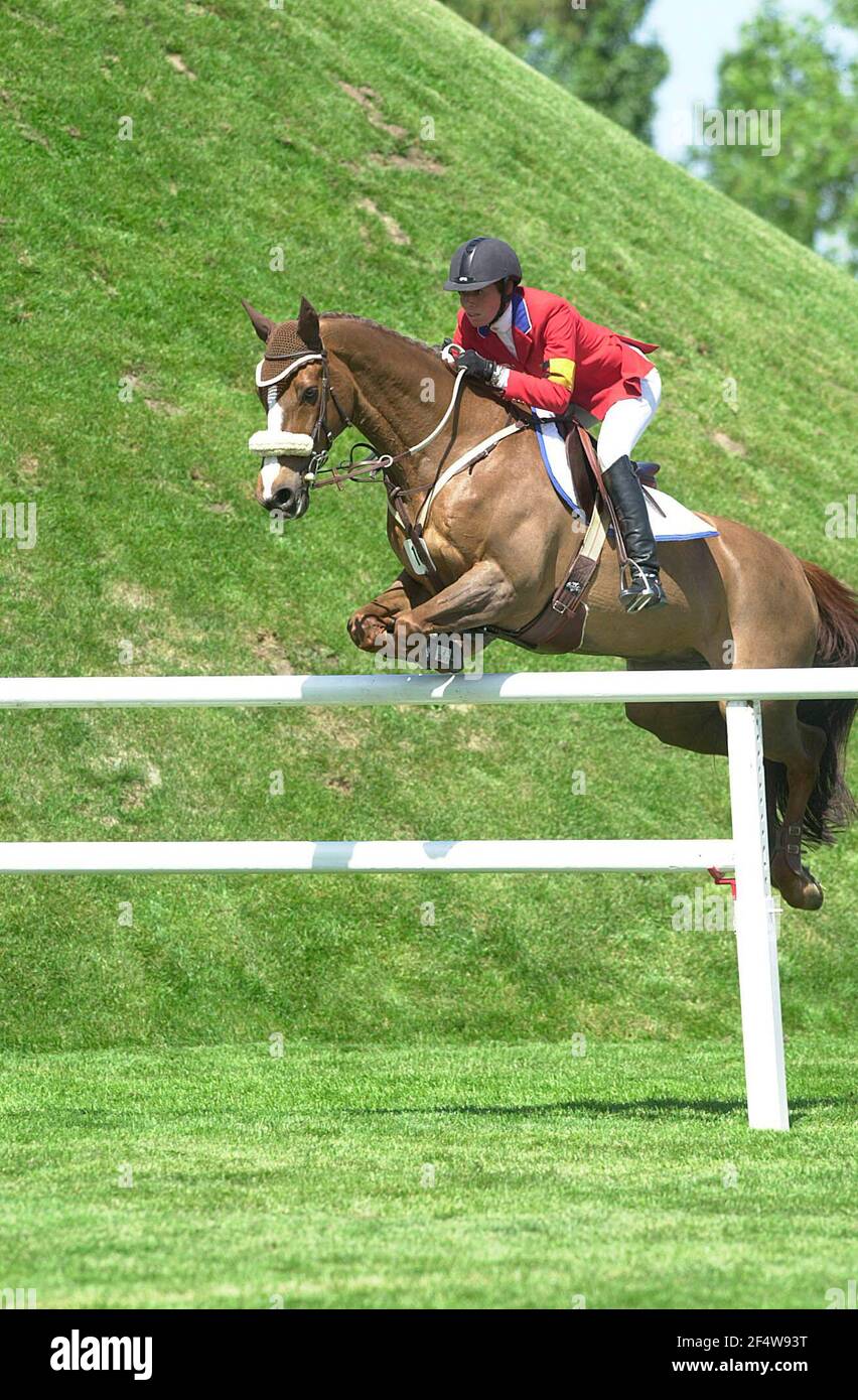 La North American Abete rosso di prati, luglio 2002, Chrysler Classic Derby, Nicole Shahinian-Simpson (USA) riding El Campeone's Jo Jo Foto Stock