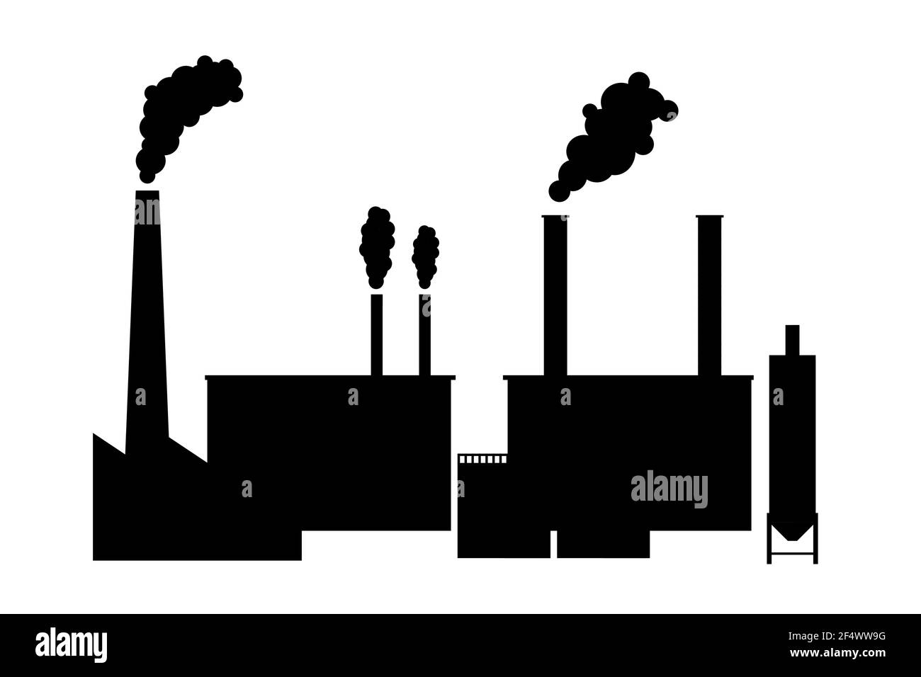 Fabbrica vettoriale. Design vettoriale silhouette industriale. Illustrazione di fabbrica isolata su bianco. Illustrazione Vettoriale