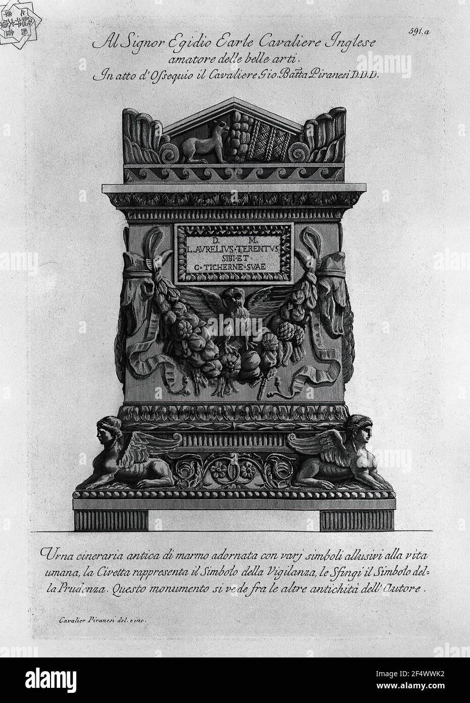 Giovanni Battista Piranesi - Antica Urna di marmo adornata con vari Simboli che alludono la vita umana Foto Stock