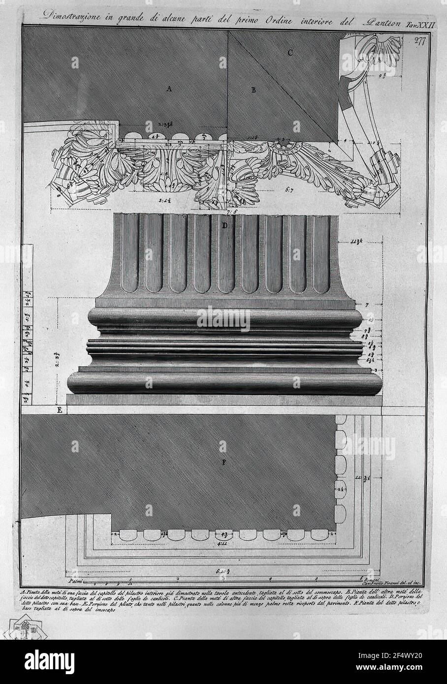 Giovanni Battista Piranesi - dimostrazione parti grandi interni primo ordine Pantheon Foto Stock