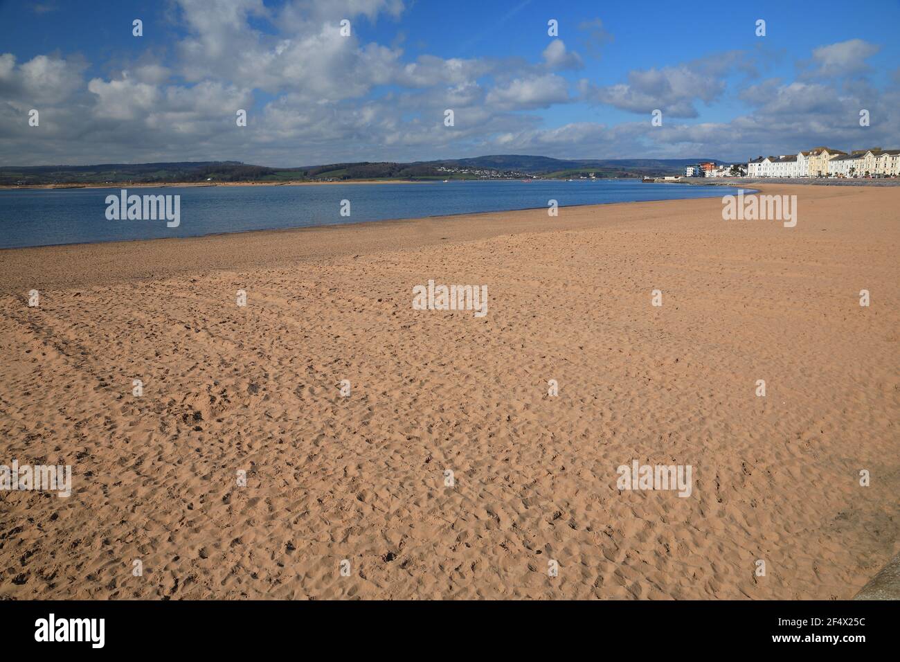 Exmouth Beach, vista verso Dawlish Warren, East Devon, Inghilterra, Regno Unito Foto Stock