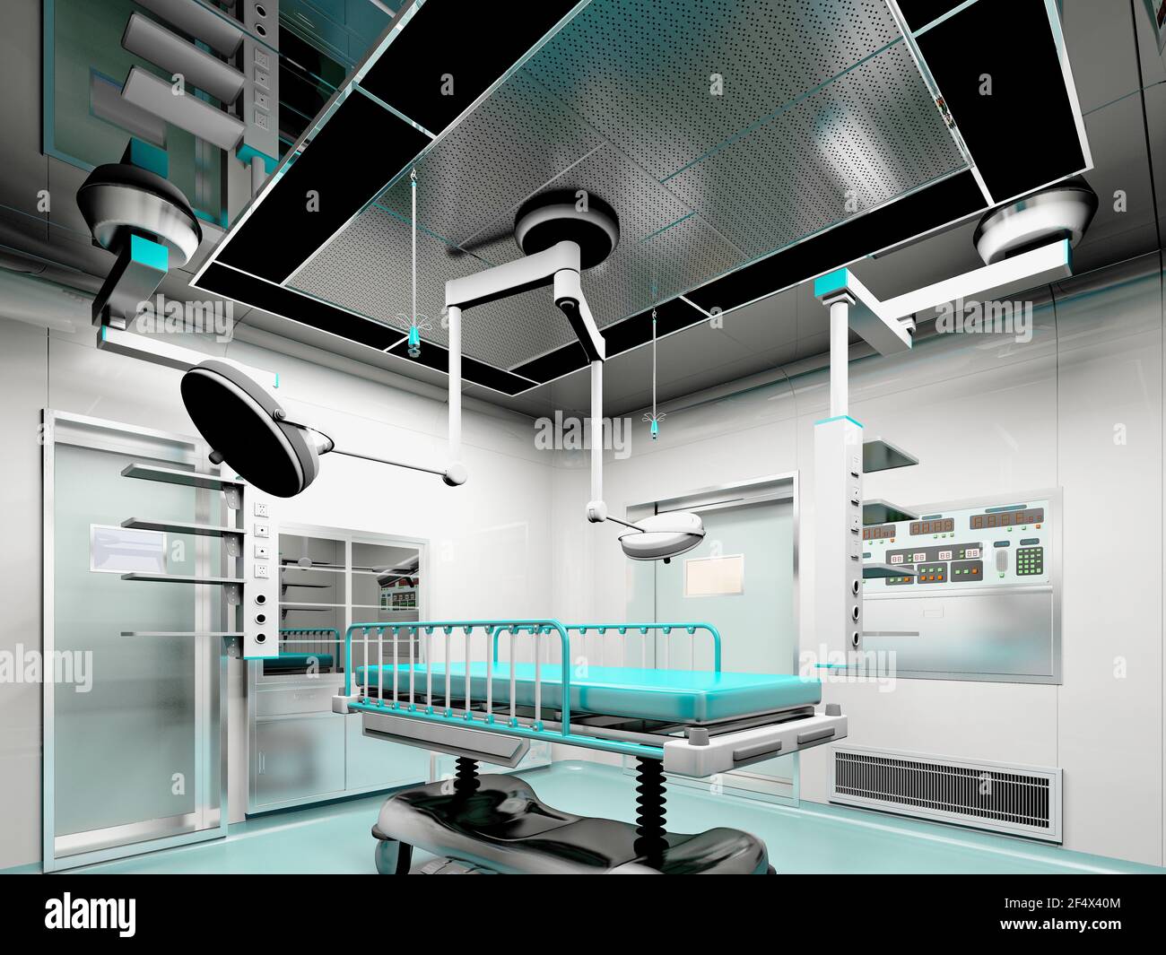 rappresentazione 3d della sala operatoria ospedaliera Foto Stock
