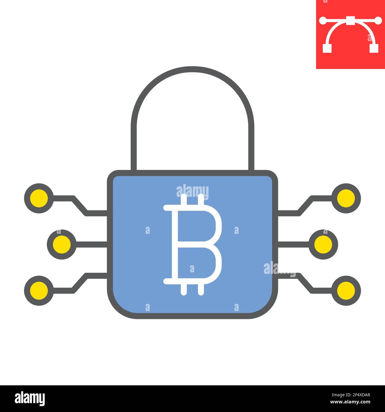 Icona della linea a colori con crittografia Bitcoin, criptovaluta e protezione, icona del vettore del lucchetto bitcoin, grafica vettoriale, simbolo del contorno con riempimento del tratto modificabile Illustrazione Vettoriale