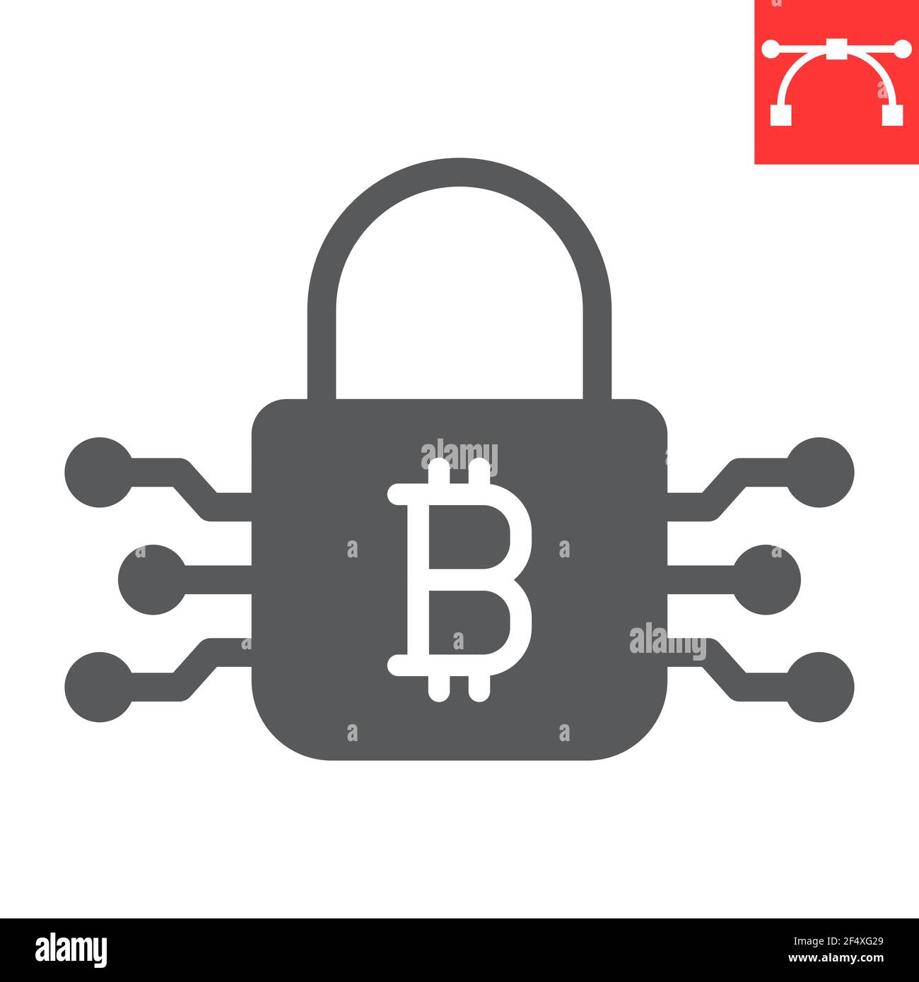 Icona glifo crittografia Bitcoin, criptovaluta e protezione, icona vettore lucchetto bitcoin, grafica vettoriale, segno solido tratto modificabile, eps 10. Illustrazione Vettoriale