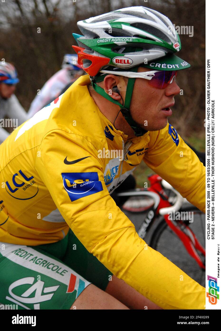 CICLISMO - PARIS-NICE 2008 - 09 TO 16/03/2008 - BELLEVILLE (FRA) - PHOTO : OLIVIER GAUTHIER / DPPI STAGE 2 - NEVERS -> BELLEVILLE - THOR HUSHOVD (NOR) / CREDIT AGRICOLE Foto Stock