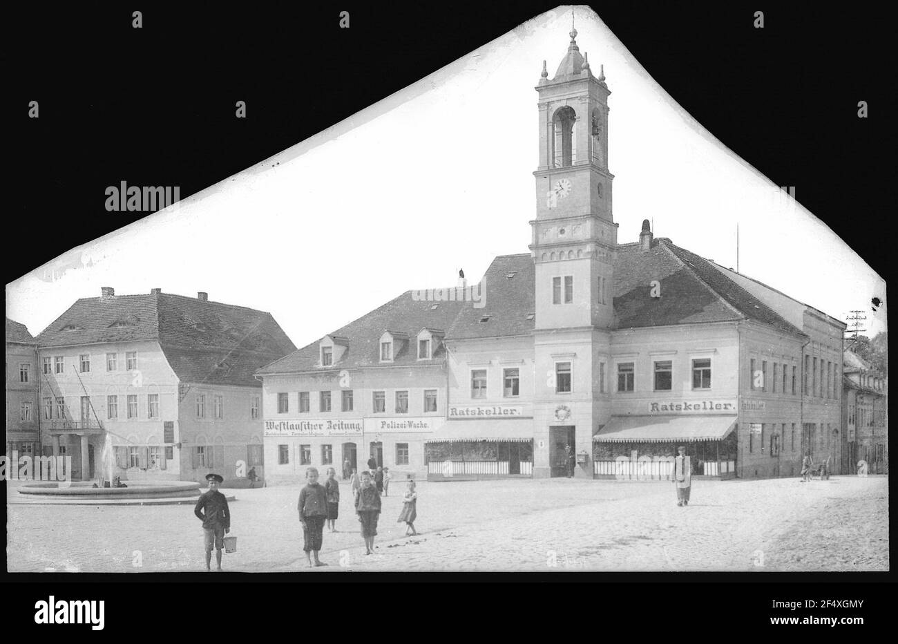 Königsbrück. Mercato con municipio Foto Stock