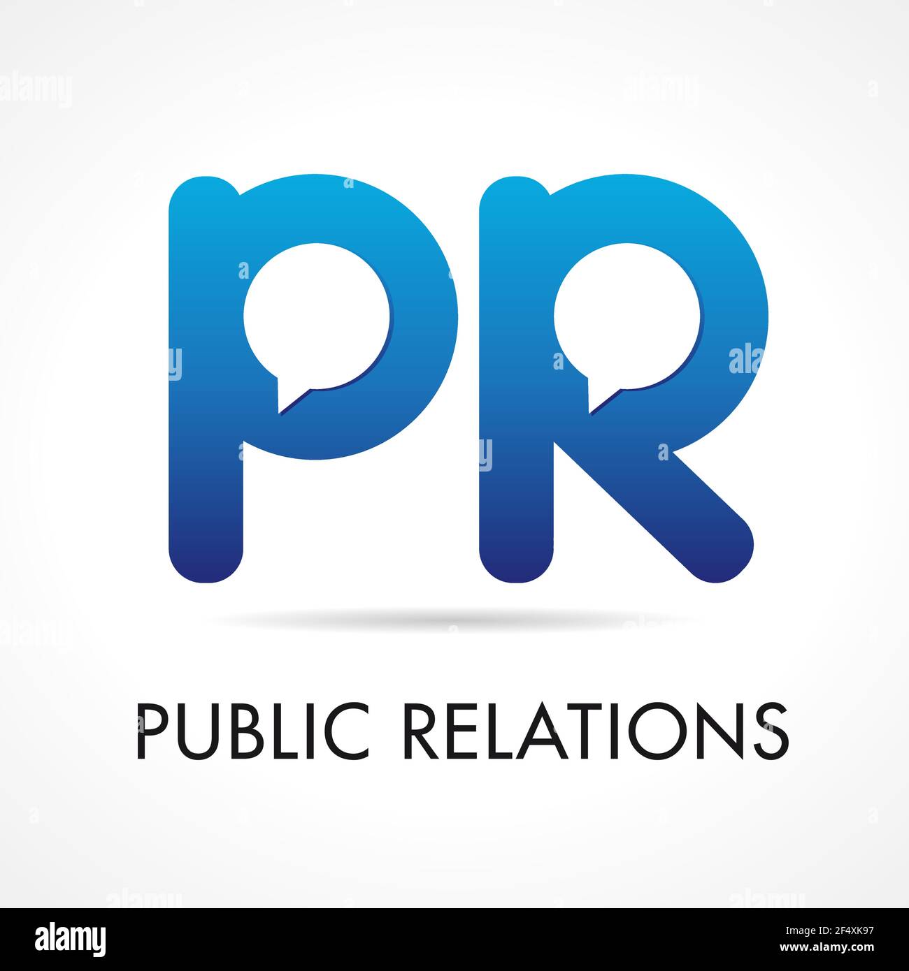Logo dell'azienda PR per le pubbliche relazioni. Iniziali pr blu icona di branding del volume con elementi del modello parlante o parlante. Pubblicità o promozioni Illustrazione Vettoriale