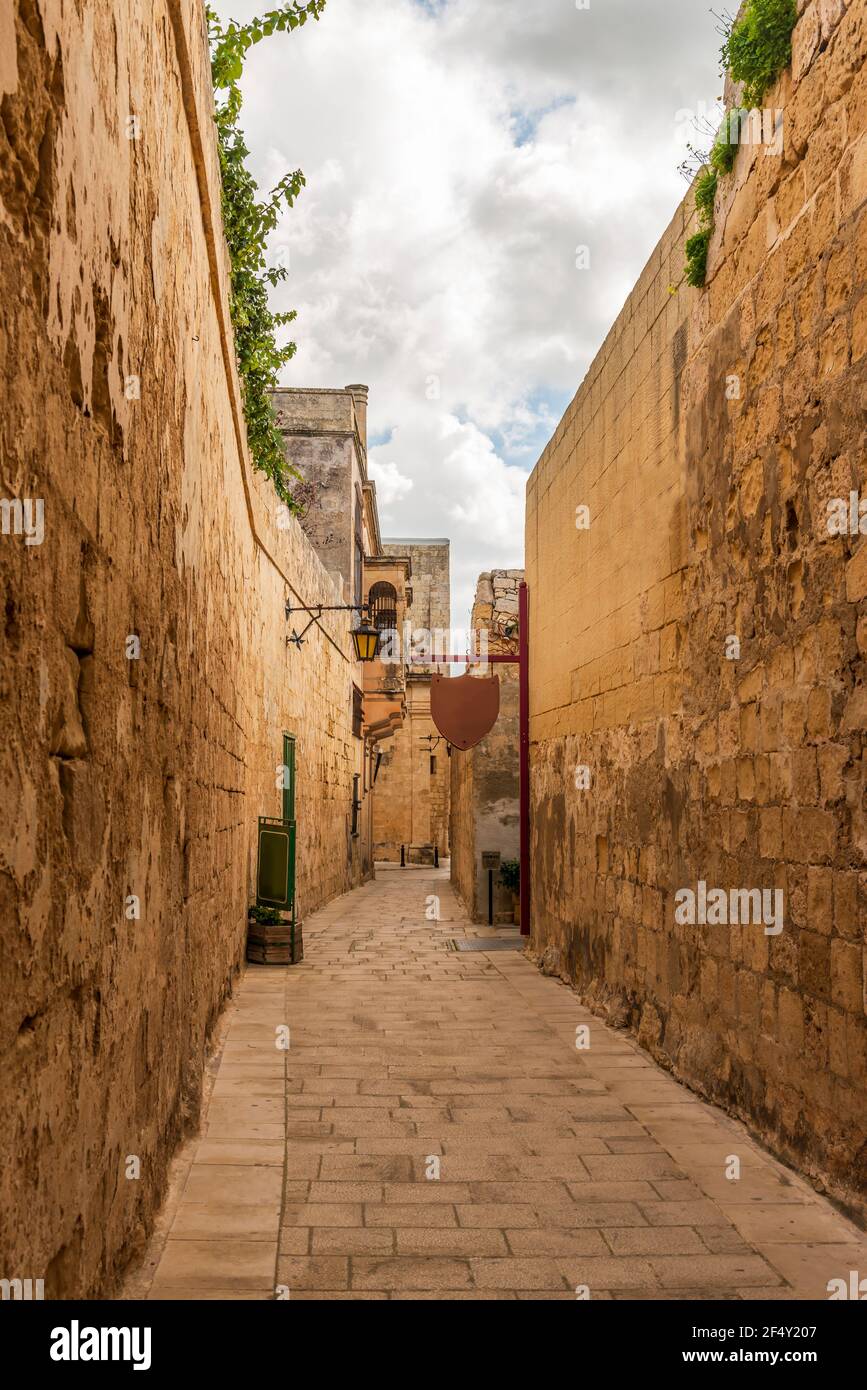 Piccola strada nel villaggio di Mdina sull'isola Di Malta Foto Stock