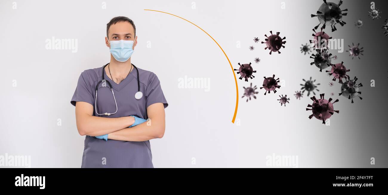 Forte immunità - famiglia sana. Genitori felici con bambini protetti da virus e batteri, illustrazione Foto Stock