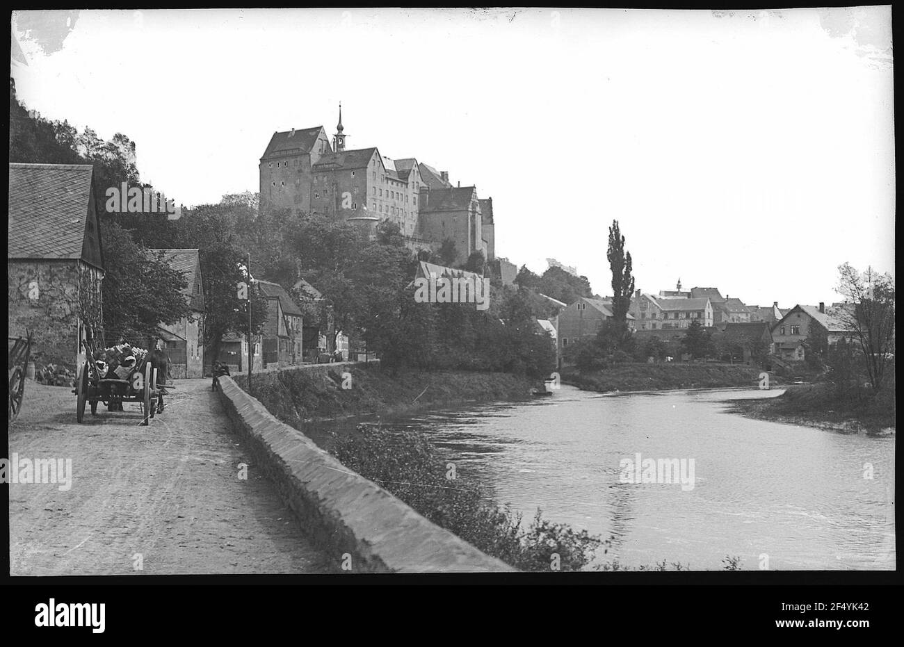 Colditz. Vista sul canale sul castello Foto Stock