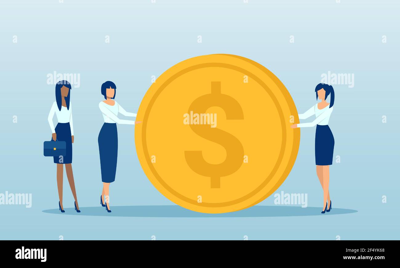 Vettore delle donne di affari che tengono la moneta del dollaro grande Illustrazione Vettoriale