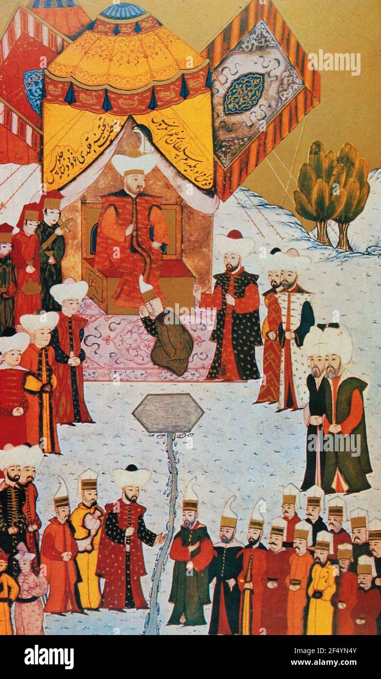 Bayezit proclamò sultano - 15 ° secolo in miniatura Foto Stock