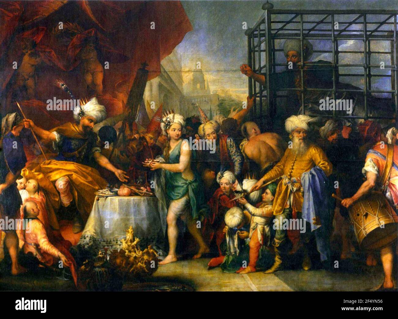 Tamerlane e Bajazet. Olio su tela - Andrea Celesti, circa 1700 Foto Stock