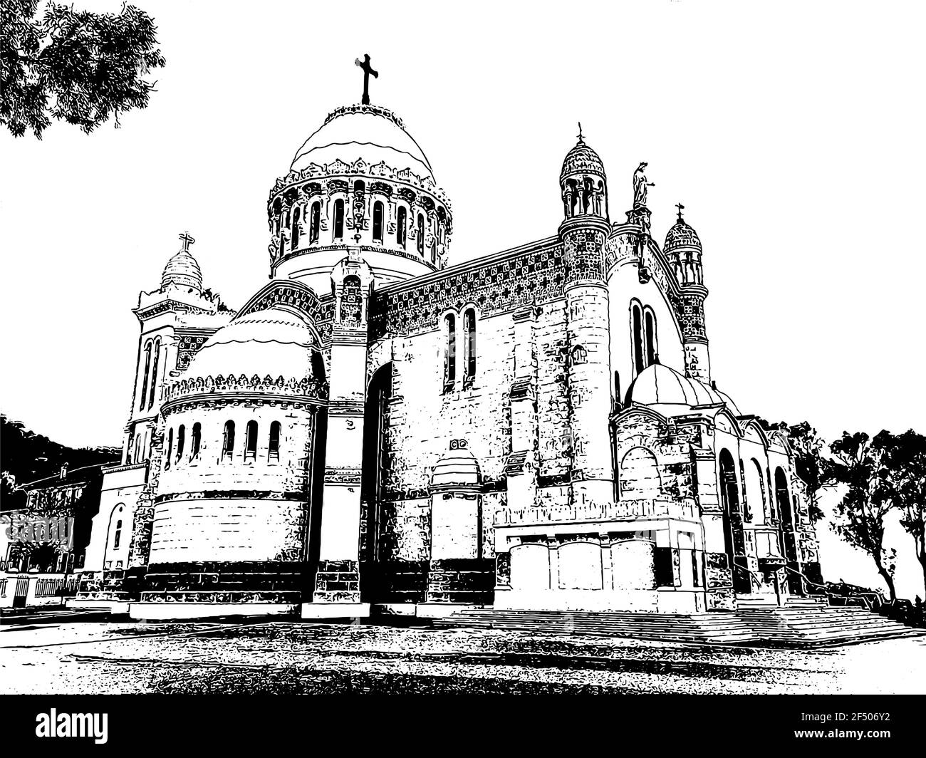 Cattedrale di Notre Dame d'Afrique, Algeri Algeria. La basilica fu inaugurato nel 1872, dopo quattordici anni di costruzione. Illustrazione Vettoriale