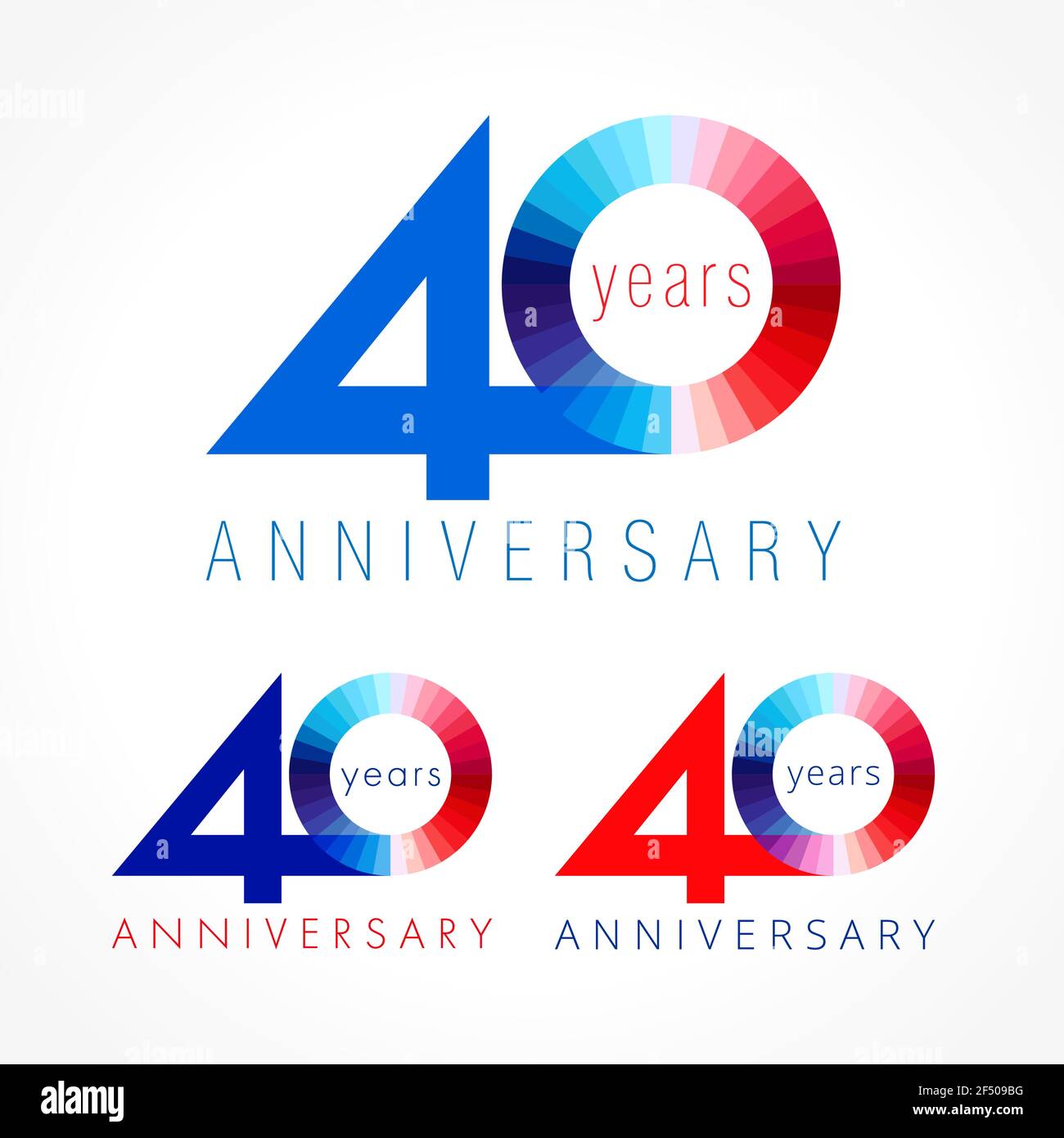 40 anni festeggiando il concetto di logo. Illustrazione dei numeri di anniversario 40 °. Brillanti complimentarsi con logotipi impostati. Cifra del disco colorata. 40% percentuale Illustrazione Vettoriale