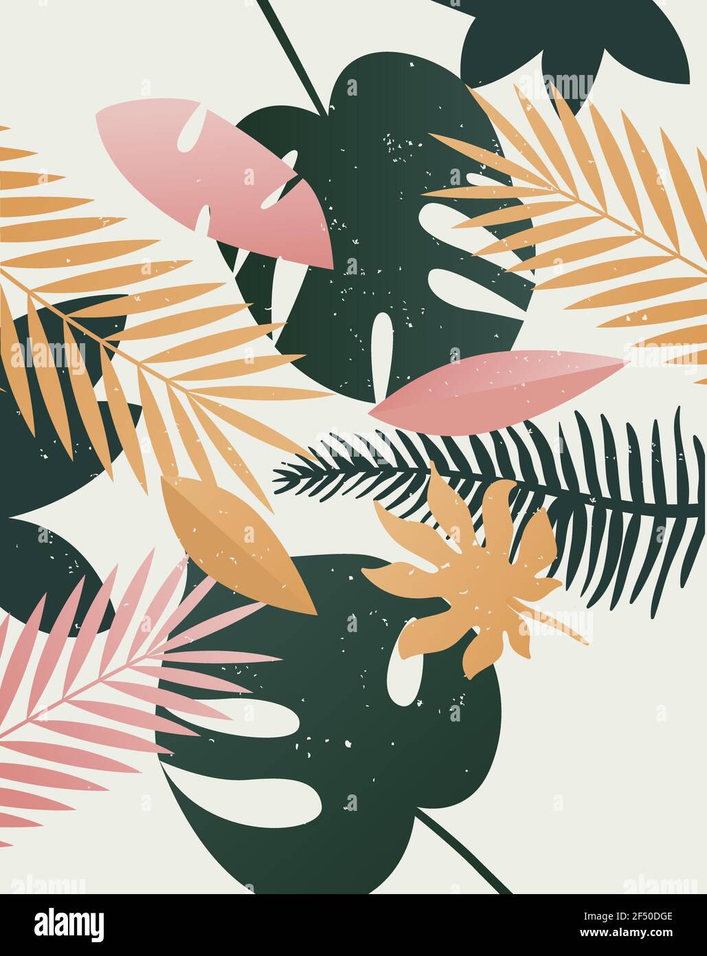 Stampa vettoriale tropicale estiva. Template sfondo palme, foglie, foglie, natura, estate tempo arte Illustrazione Vettoriale