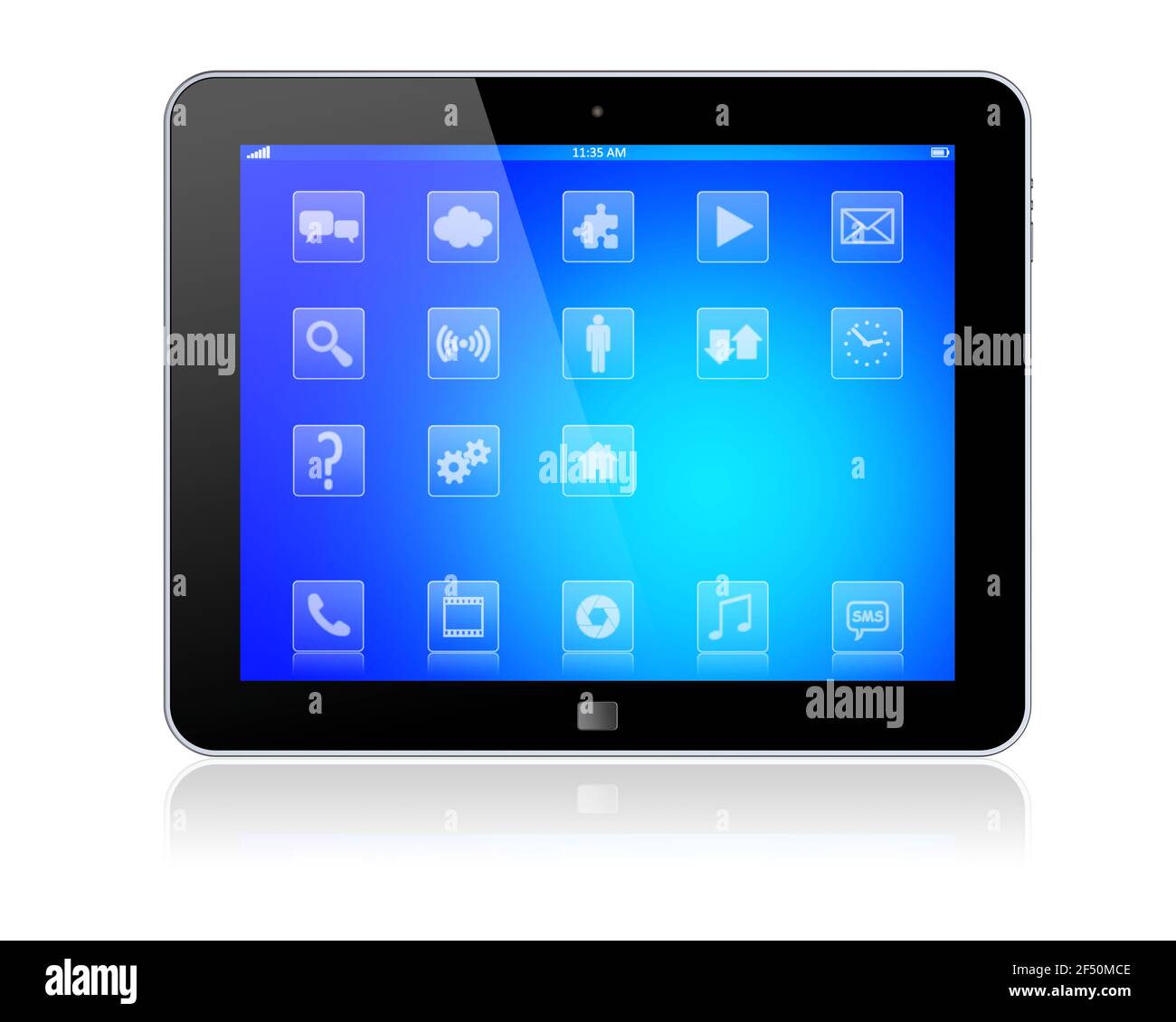 Computer Tablet PC con app su schermo blu Foto Stock