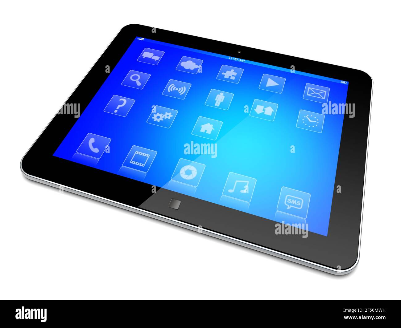 Computer Tablet PC con app su schermo blu Foto Stock