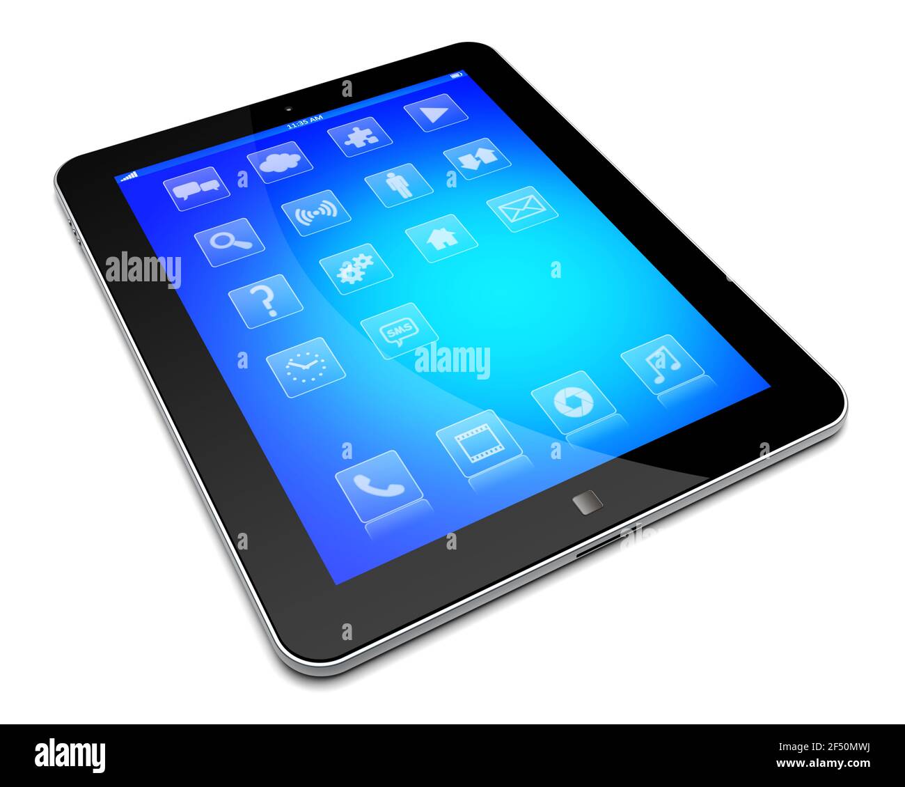 Computer Tablet PC con app su schermo blu Foto Stock
